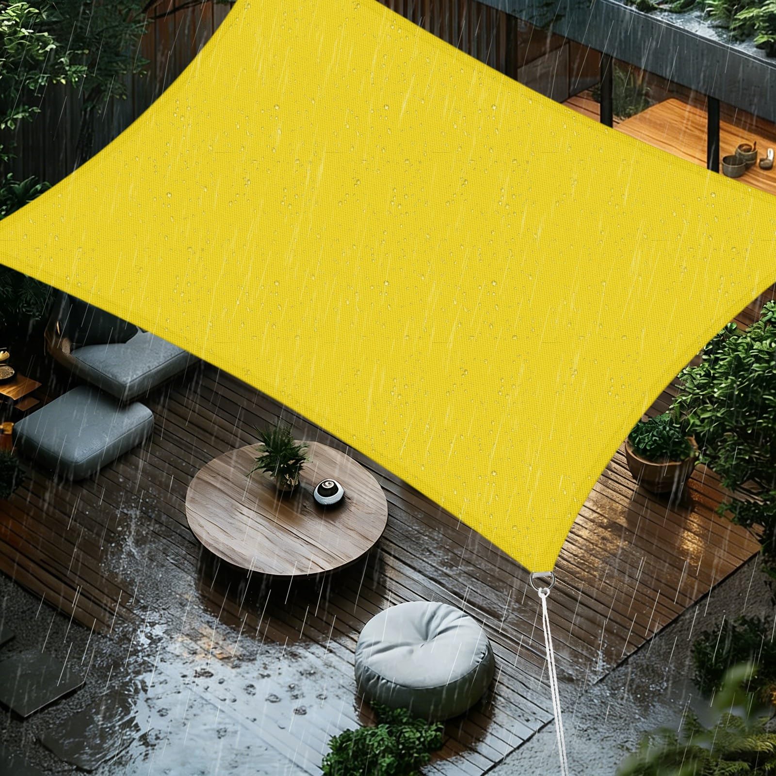Sun Shade Sail 3x5m Rectangle Waterproof PES Polyester 98% UV Block Sunscreen Awning Canopy for Outdoor Garden Patio Yard Lawn Party, Fluorescent Yellow