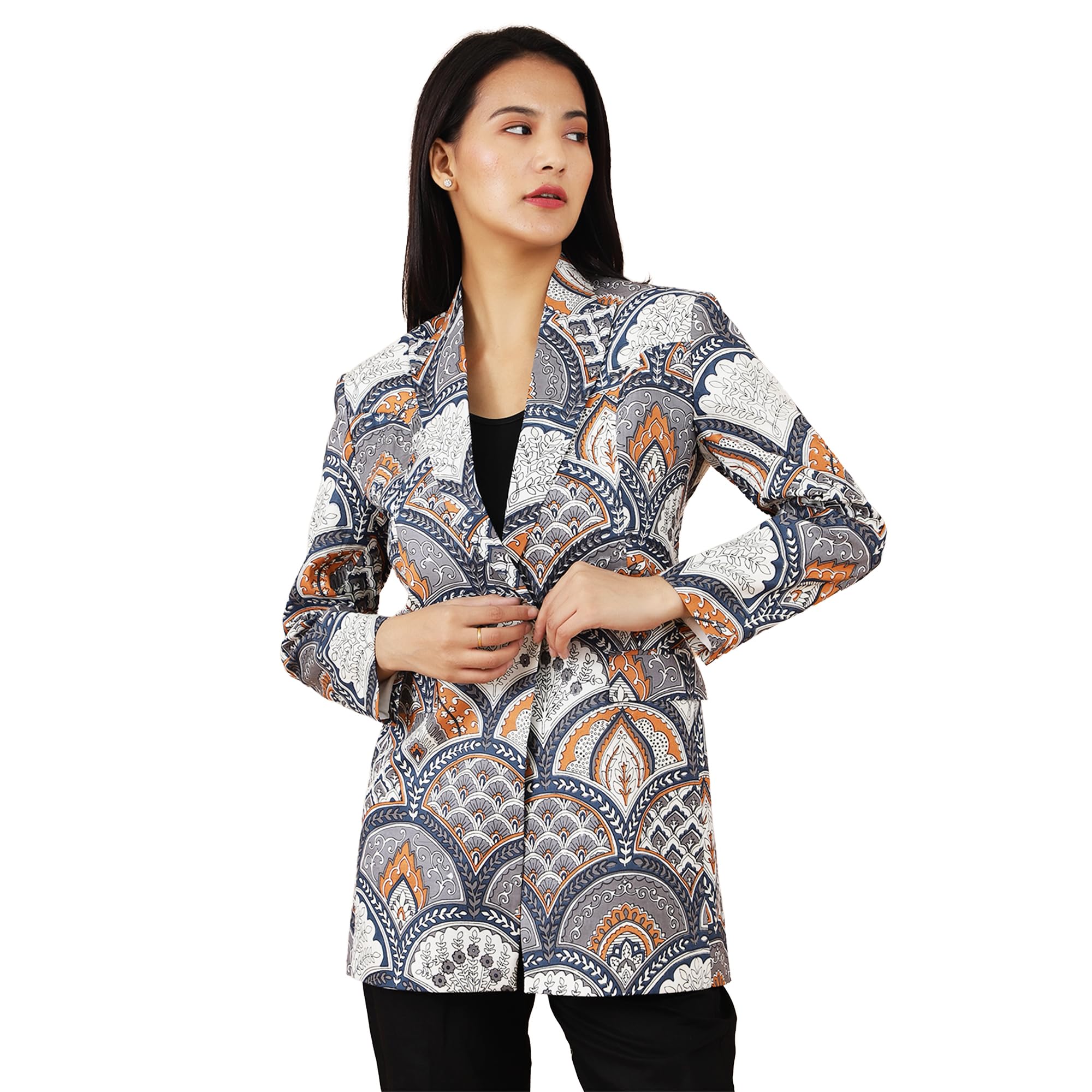 indophilia Women's Jaipur Cotton Grey Blazer-picture-53