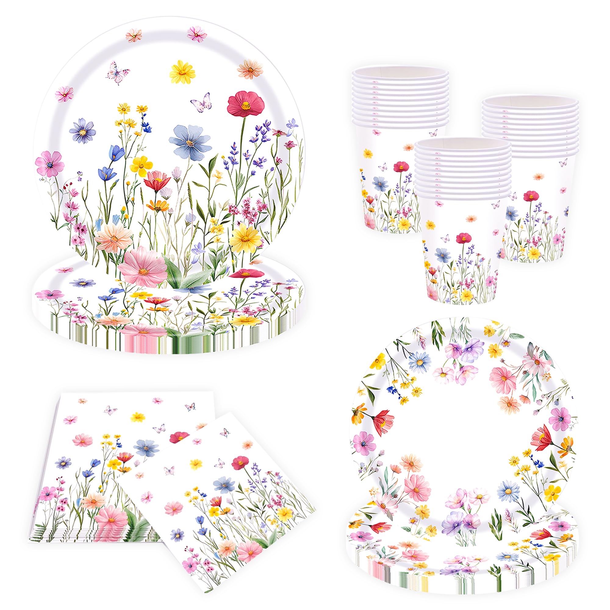 Vaisselle de fête motif fleurs sauvages haut de gamme pour buffet
