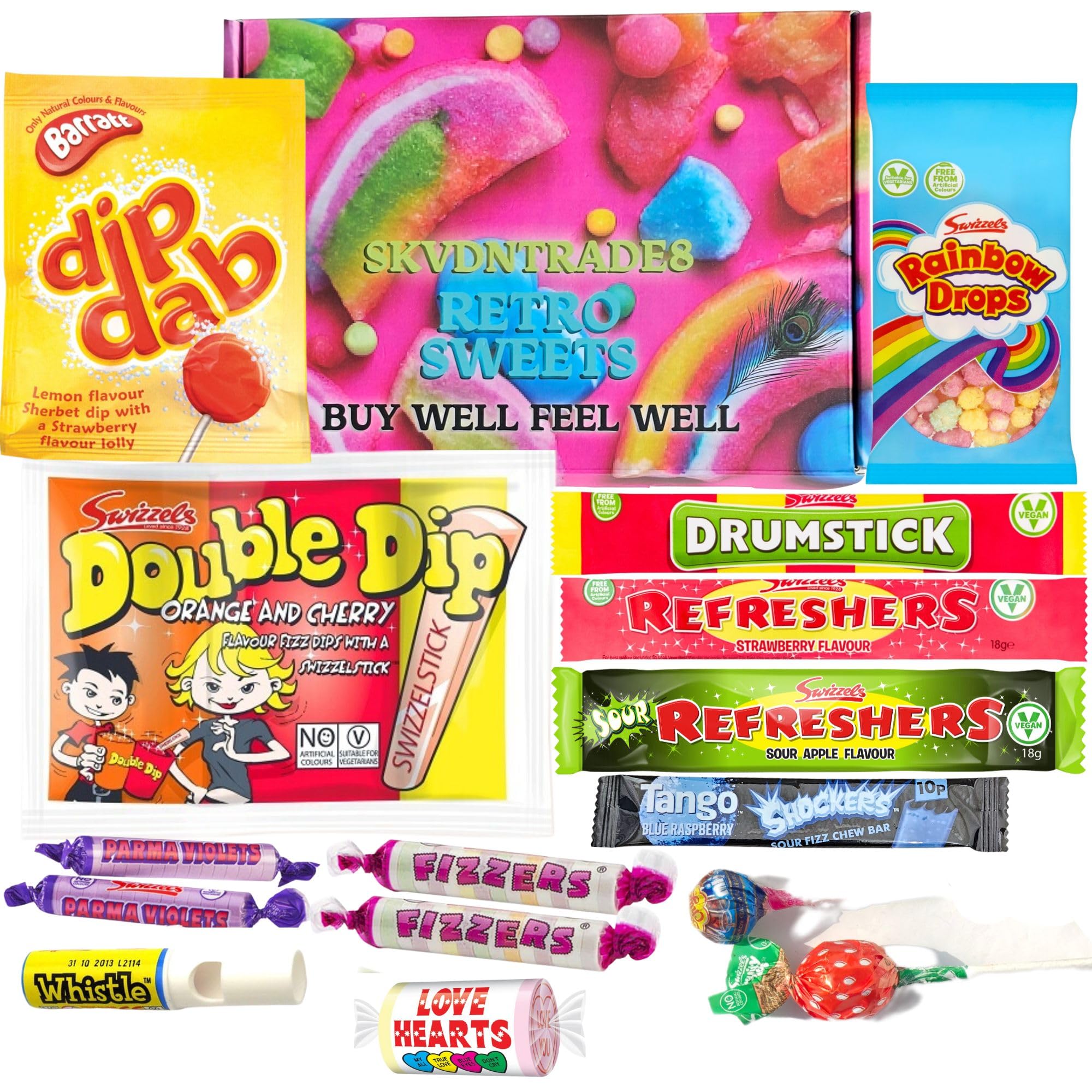 Sweets Candy Vegan Sweets Gift Box | Letterbox Hamper For Birthday gift, Kids Nostalgic Sweets Hamper,Christsmas Stocking Filler sweets Treat and Any Occasions | skvdntrade8 sweets gift Box