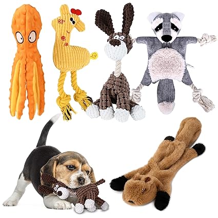 GUZACK 5 Pack Squeaky Dog Toys for indestructable Aggressive chewers for Large/Medium/Small Dogs Dental Cleaning and Interactive Training Games Non-Stuffed Plush chew Dog Toy
