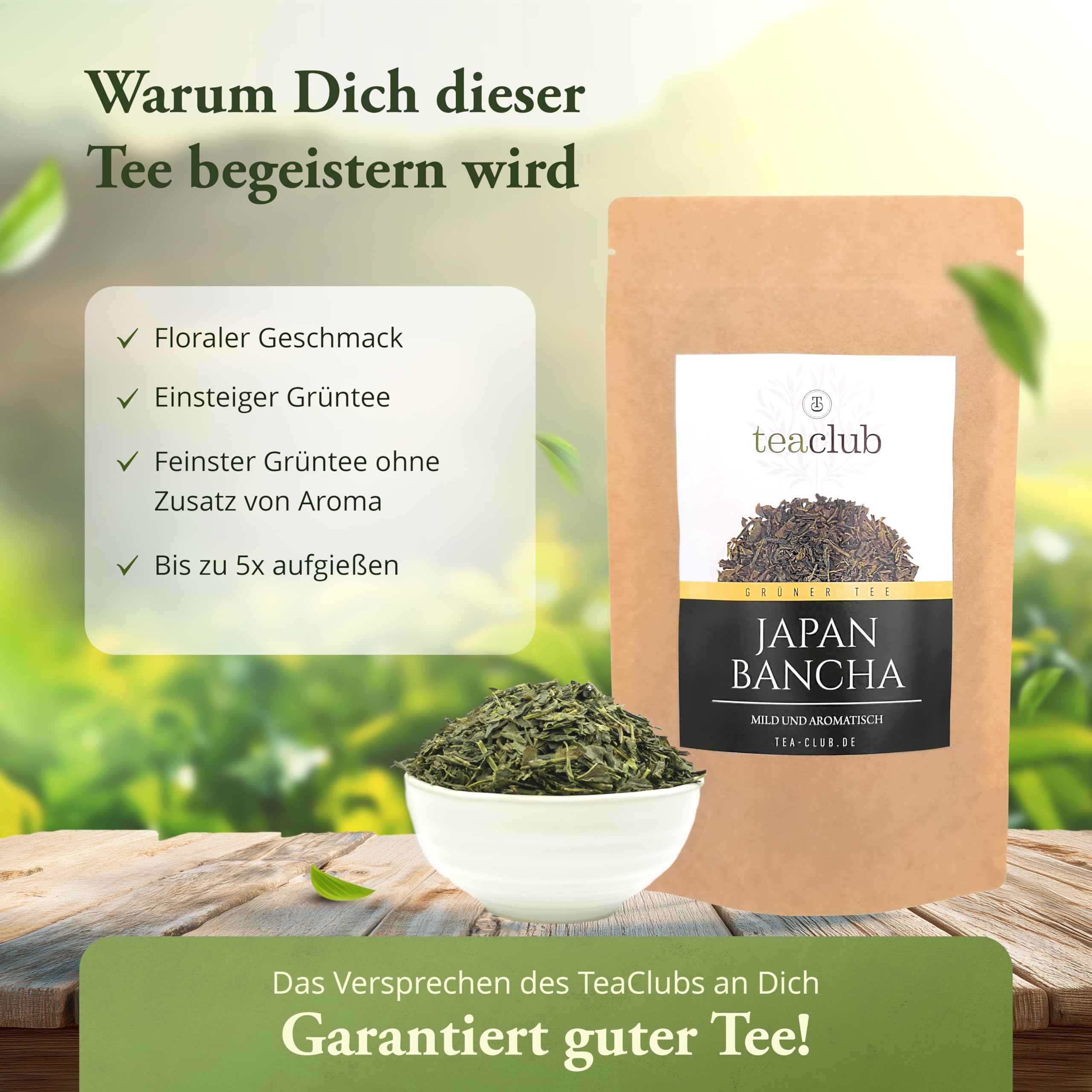 TeaClub Japan Bancha Grüner Tee Lose 500g – Japanischer Grüntee aus Mie | Milder Einsteiger-Grüntee aus Japan, floraler Duft, bis 40L/100g, Green Tea, Doypack