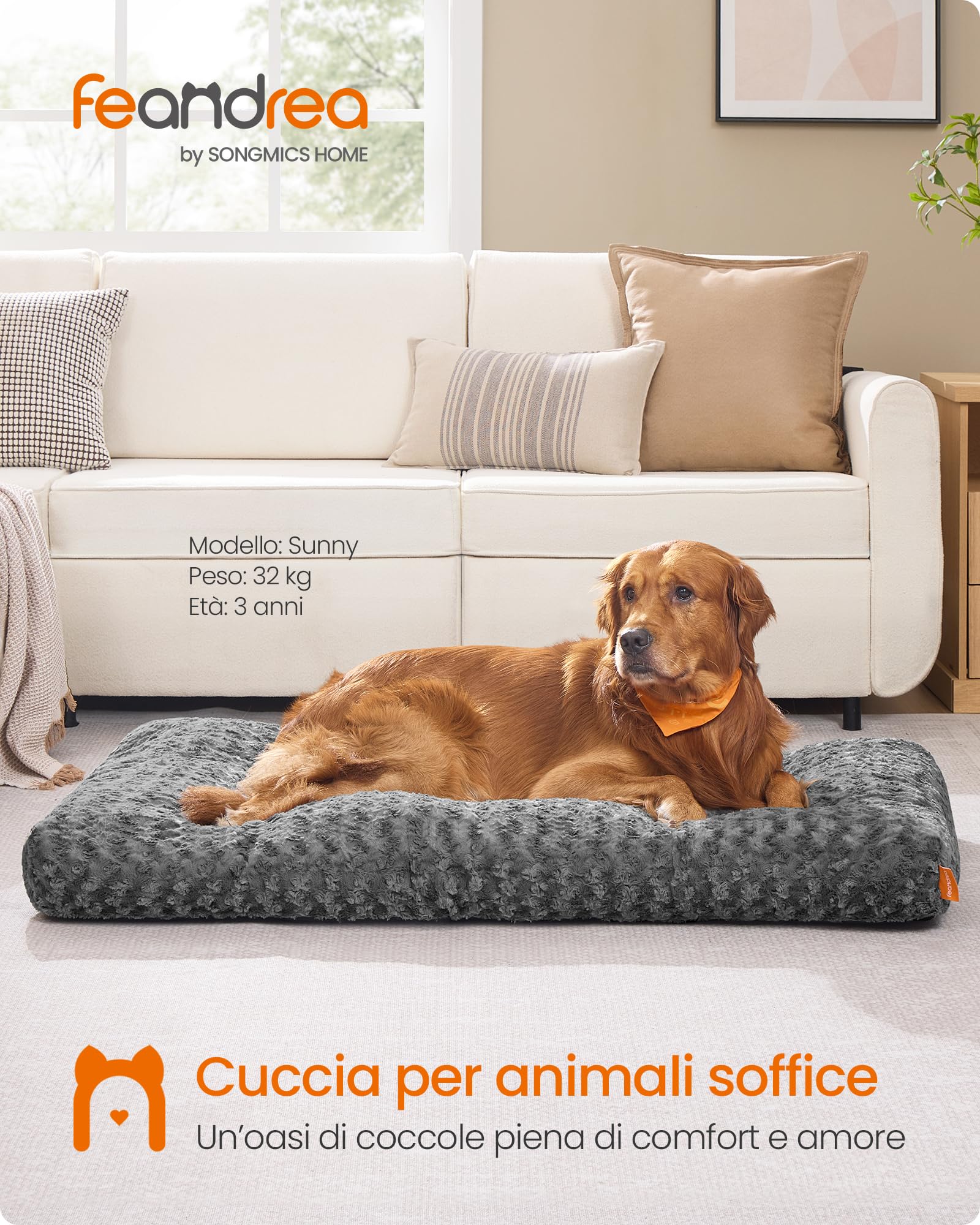 Feandrea Cuccia per Cani XXL Morbido Tappetino di Peluche 122 x 74 cm Lavabile Antiscivolo Grigio Ardesia