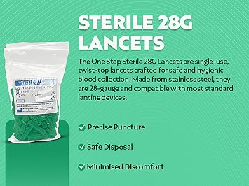 One Step Lancing Device & 100 28G Lancets for Diabetes Blood Testing