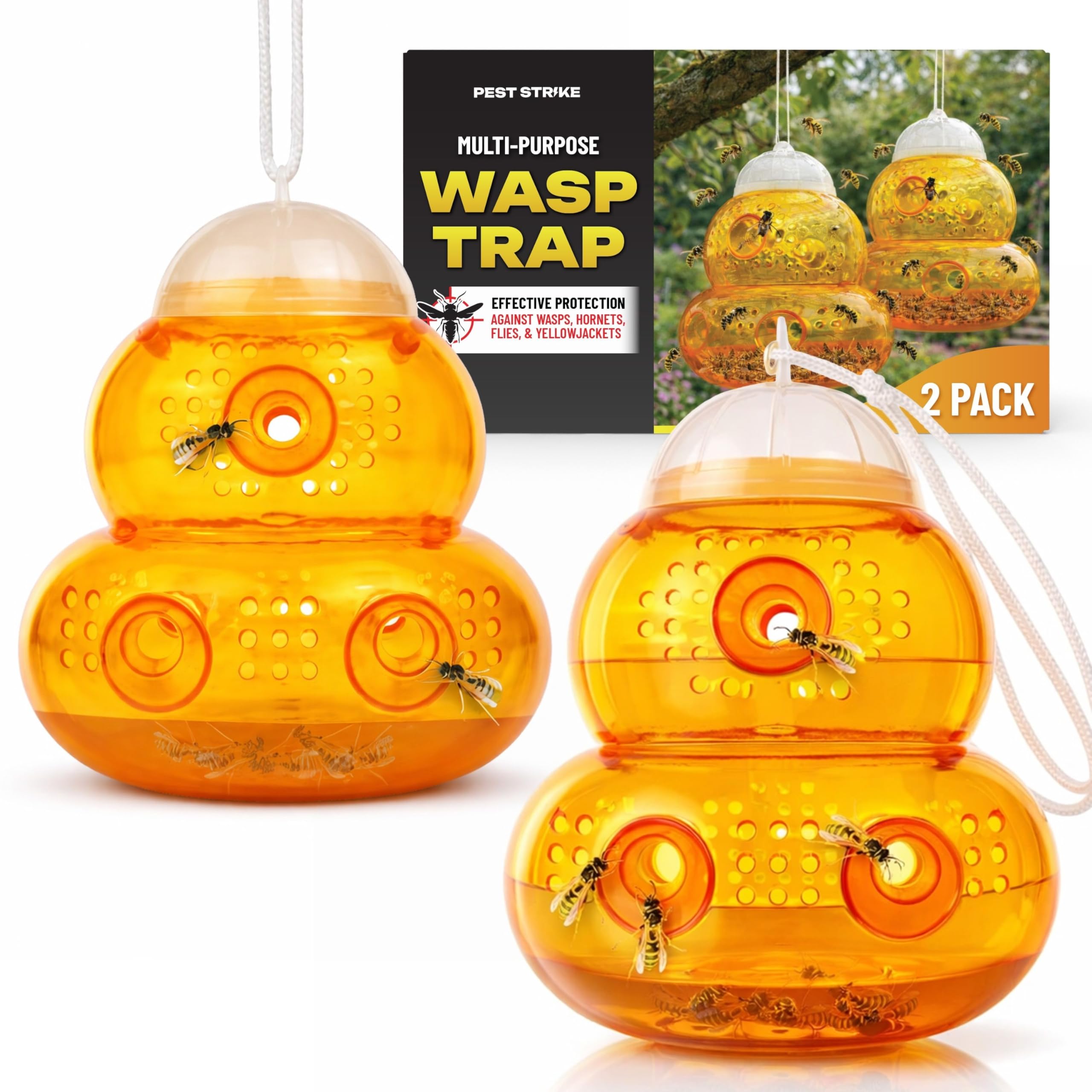 Wasp Catcher - 2 Pack Hanging Yellowjacket Trap for Indoor and Outdoor - Lightweight Wasp Trap Stinging Bees Catcher for Garden, Backyard, Patio, Terraces, Farm and Campsite