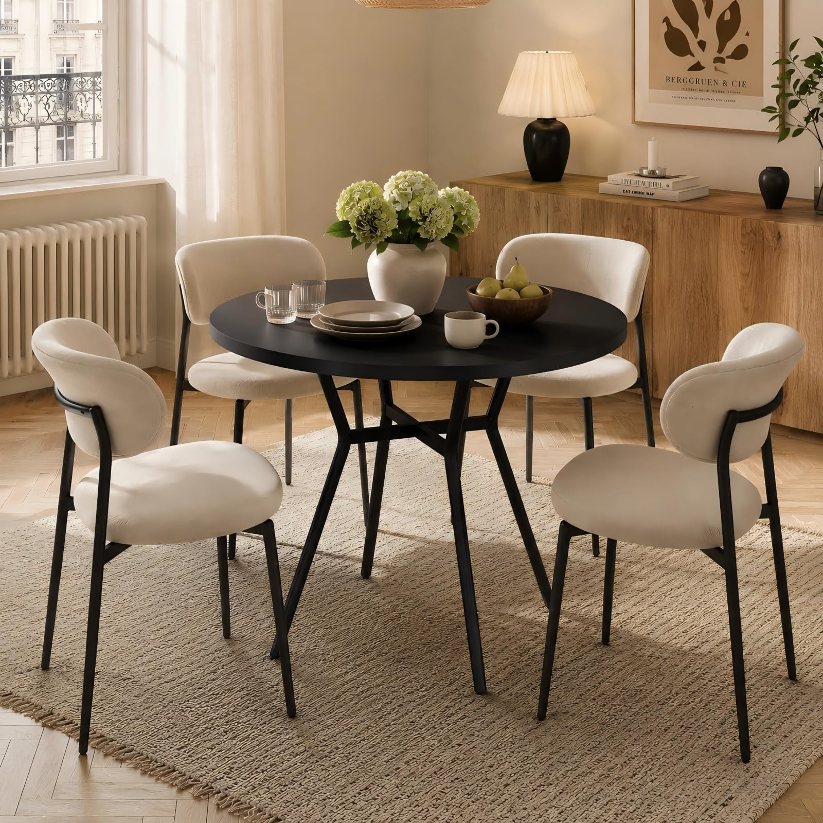 JIJIAN Runder Esstisch für 2-4 Personen, Kleiner Küchentisch 80 x 80 x 75 cm, Metallbeine, ideal für kleine Wohnungen, Küche, Esszimmer, Balkone und Gärten, Schwarz
