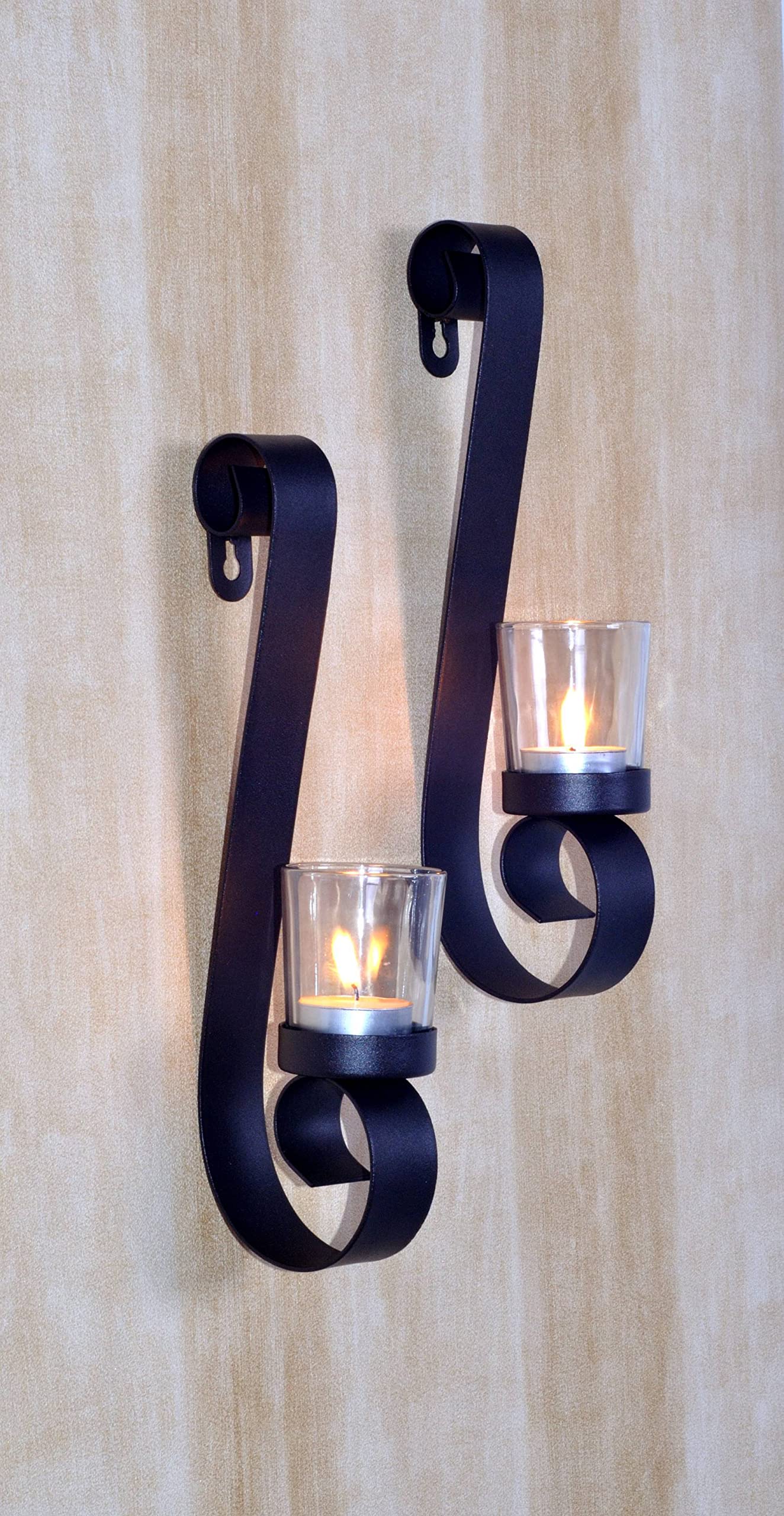 Novaliv 6X Wandkerzenhalter aus Metall mit Glas 9 x 5,5 x 28 cm Schwarz Kerzenhalter Teelichterhalter Wohnzimmer Dekoration Wanddeko Kerzen Vintage Deko Teelicht Wandhalter