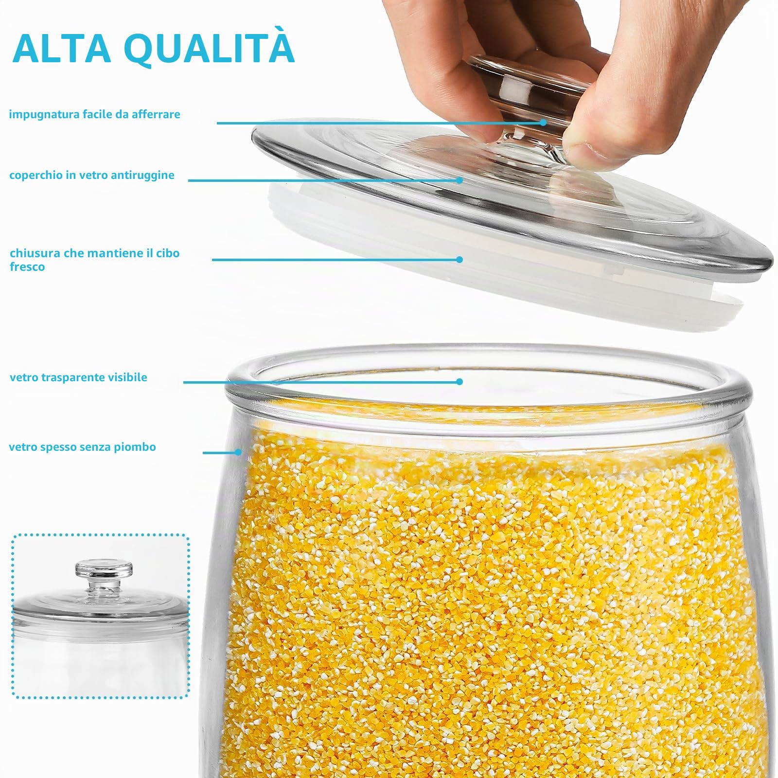 Absovetu Barattolo grande in vetro con coperchio, 2 litri, per biscotti, pasta, cereali, lavanderia, dolcetti per cani