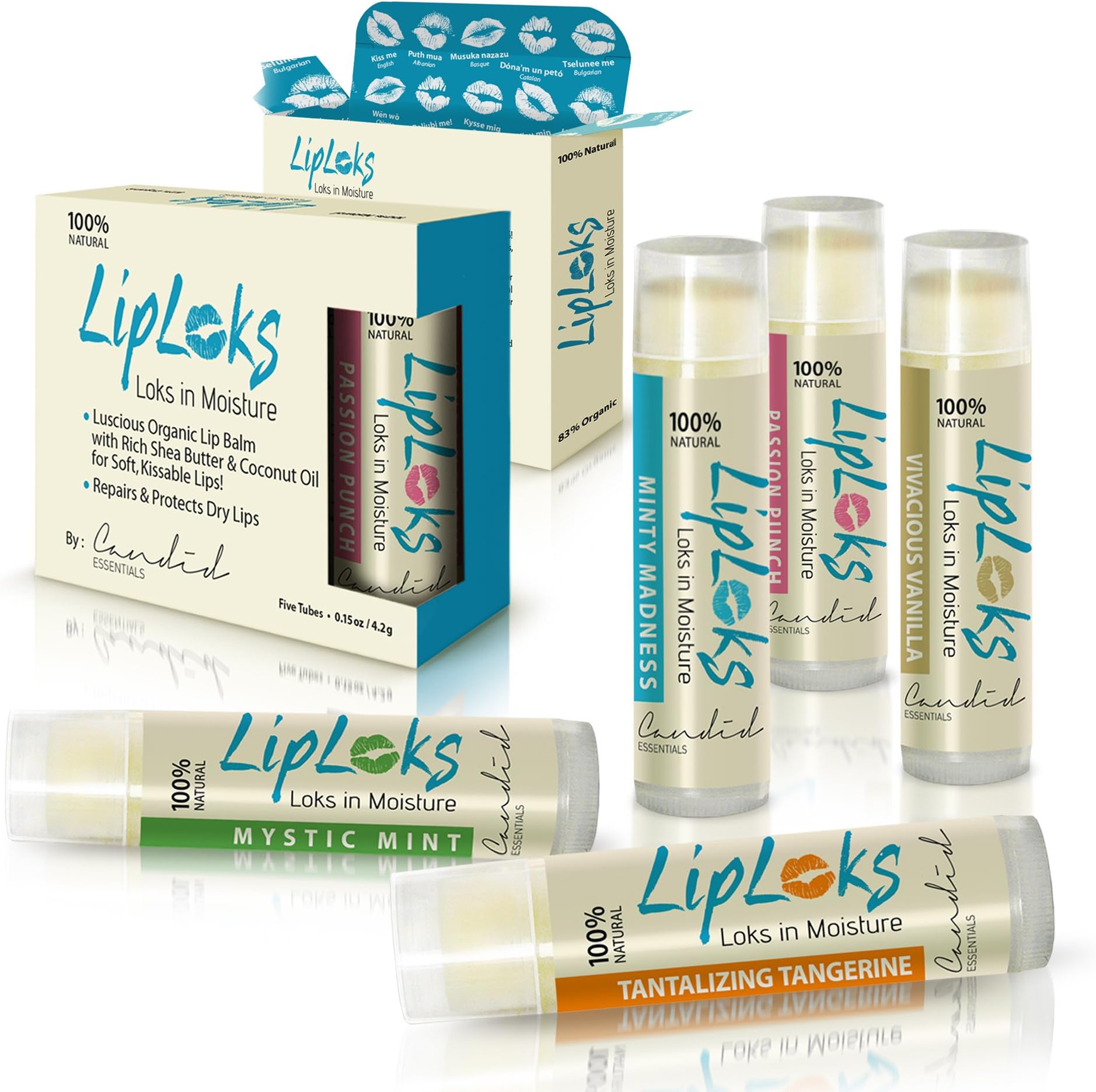 LIP BALM, 5 Pack, Organic & 100% Natural, With Organic Coconut Oil, Organic Beeswax, Wildcrafted Shea Butter, Proven to Moisturize, Repair, & Protect Your Dry, Chapped Lips. No Chemicals.