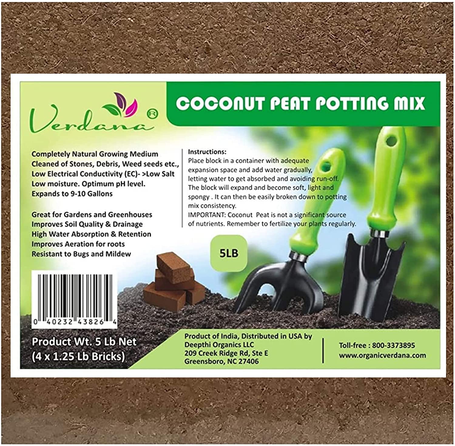 Buy Deepthi Coco Peat Growing Medium OMRI Listed for Use 5 Lb (4x1
