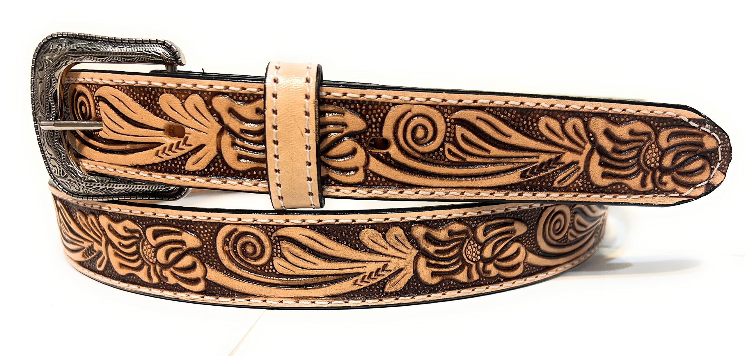 1 1/4 Inch Wide Genuine Leather Western Style Belt, Casual Or Work Leather Belt (Natural, 34)