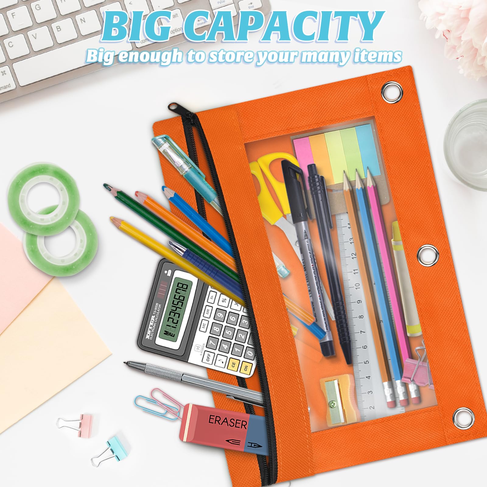 SpringFlower 36 Pack Pencil Pouch for 3 Ring Binder, Binder Pencil Pouch, Pencils Pouches for Binders with Smooth Zipper in 6 Assorted Colors for School, Office Supplies