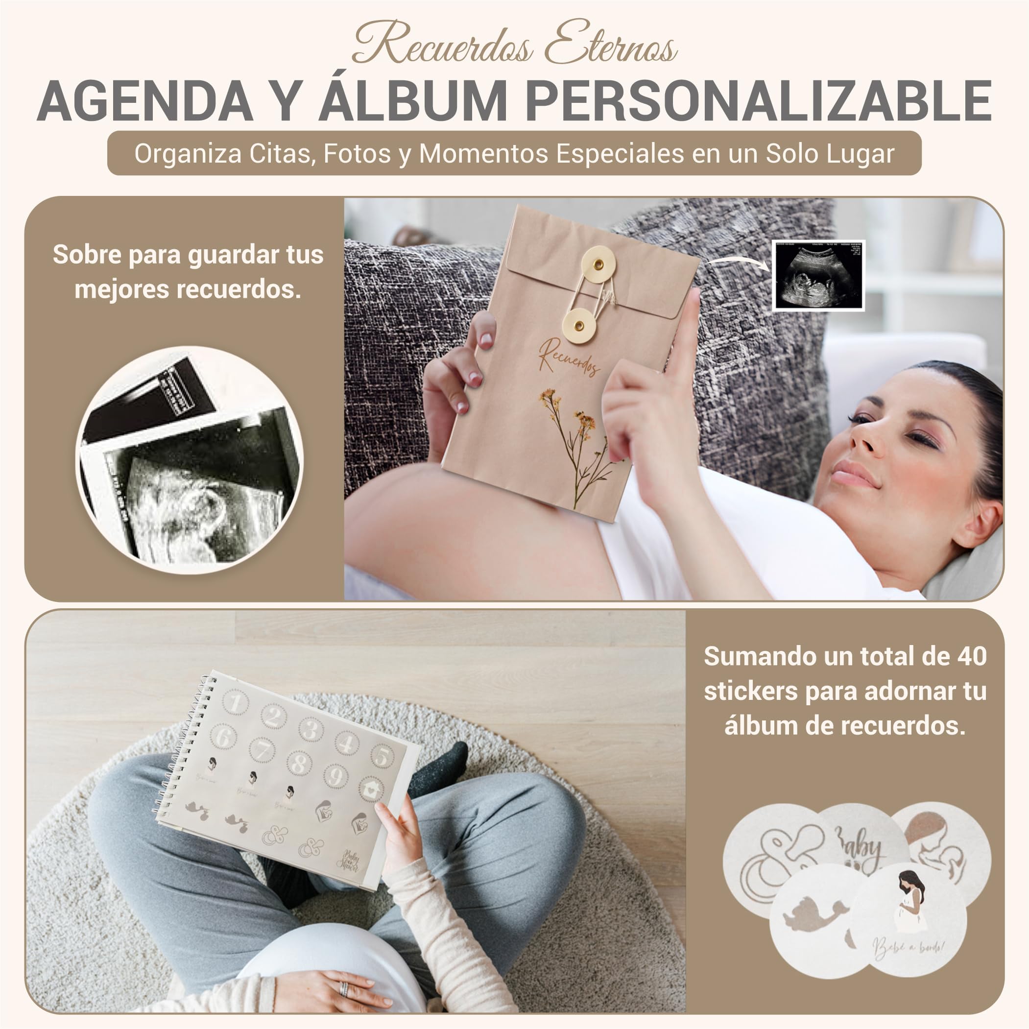 Diario de Embarazo - Libro de Embarazo Futuras Mamas - Agenda Semanal - Recuerdos y Fotos de Embarazo - Regalo para Embarazada - Set Completo con Pegatinas y Tapa Dura