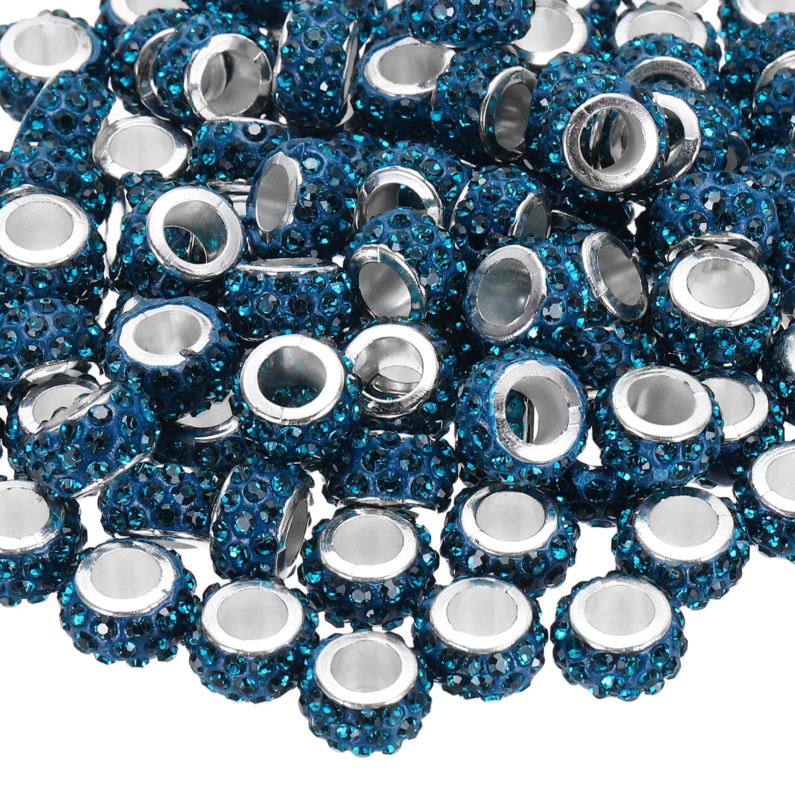 sourcing map 100 Pcs Large Hole Bead, 12mm Rhinestone European Beads for Bracelet Jewelry Making, Pen Crafts (Porous Blue)