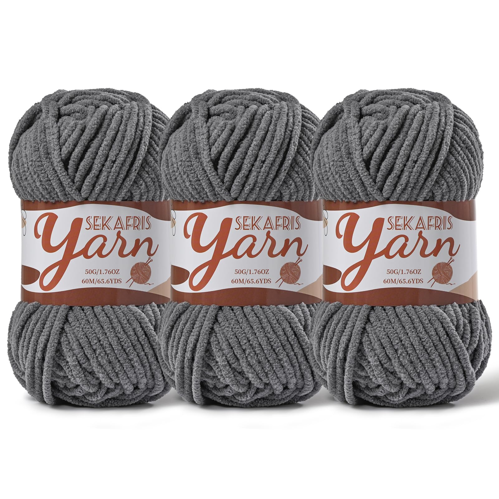 Chenille Yarn for Crocheting Crochet Dark Gray Yarn 3 Pack