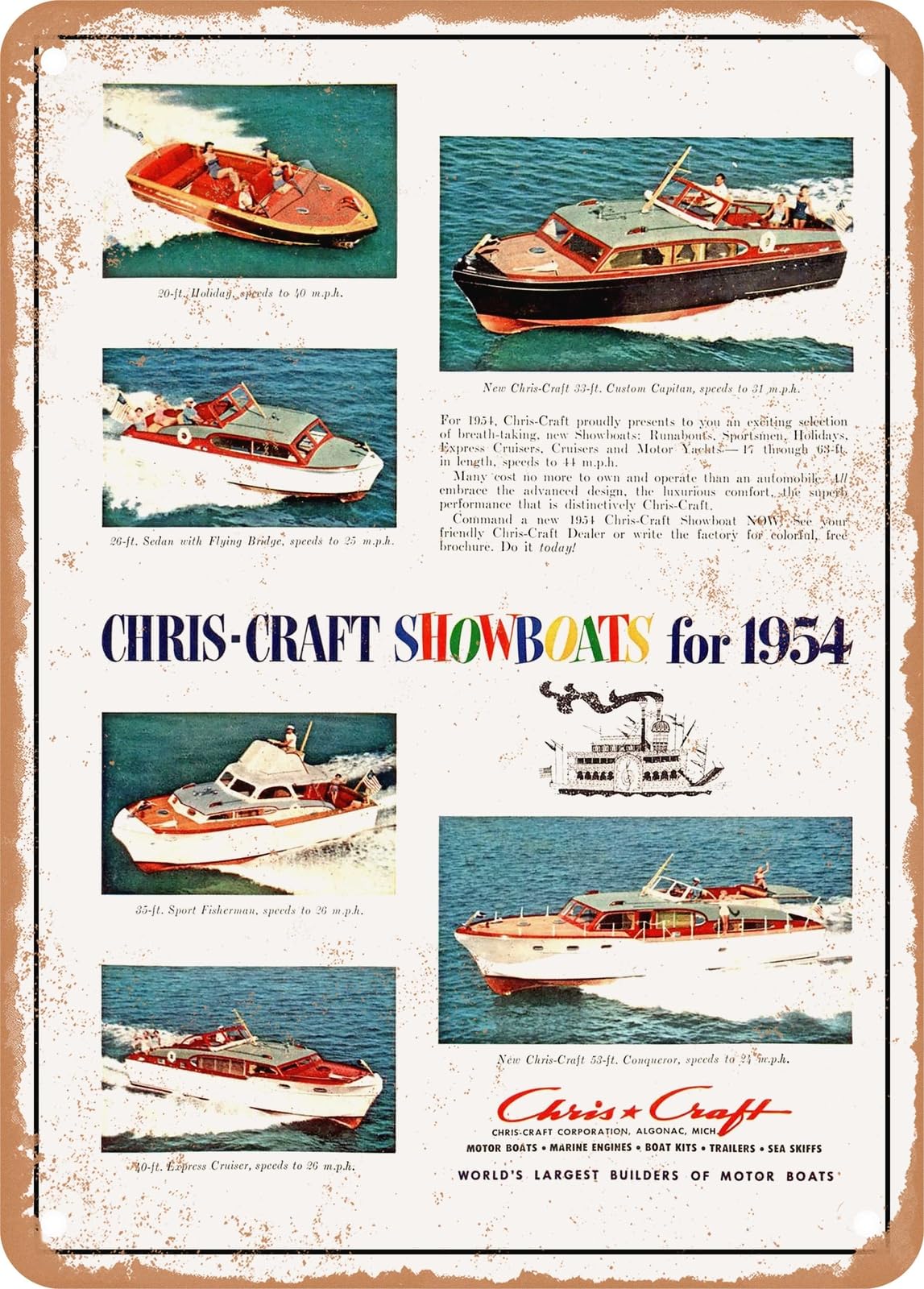 METAL SIGN - 1954 Chris Craft Showboats for 1954 Vintage Ad home decor