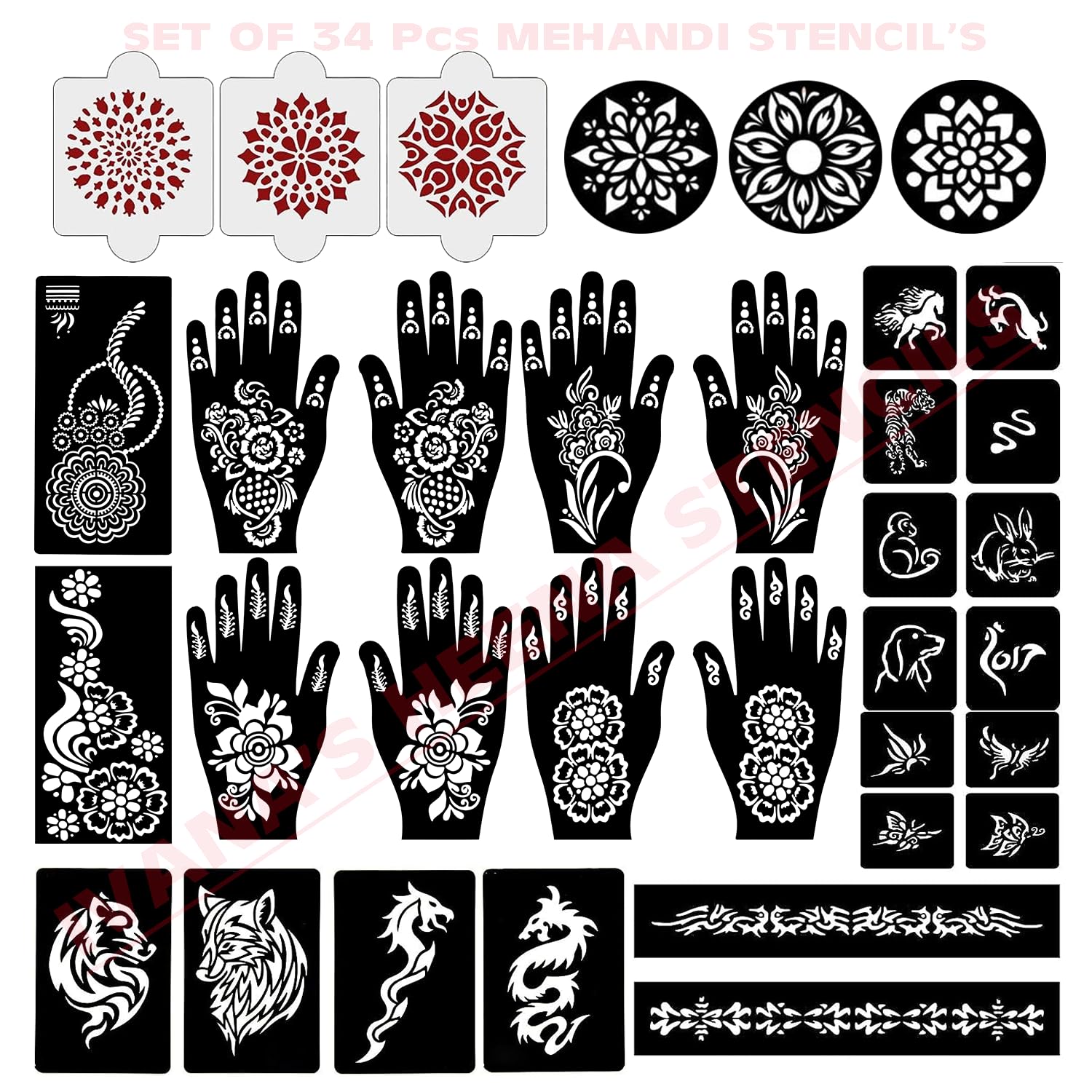 Ivana's Set of 34 Pcs Combo Pack, Reusable Mehandi For Hands Henna, Wrist, Body, Back, Neck, Face Combo Pack for Girls And Kids Easy To Use In Just 4 Steps Indian Design Collection, A-2012-image-43