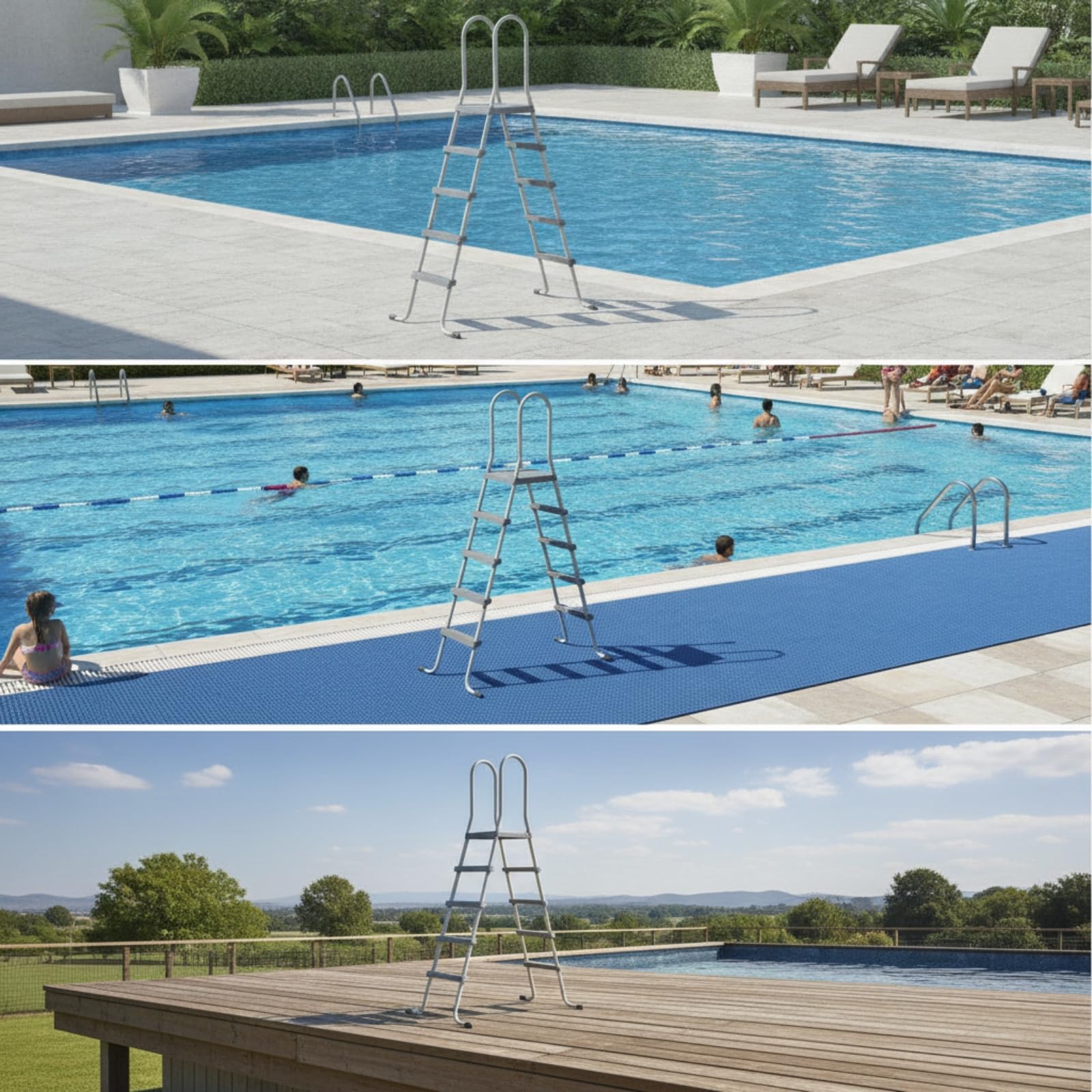 Qianly Scaletta con Corrimano Antiscivolo Curvo Attrezzatura per Proprietari di Piscina, 150cm, W036X 32mm Diametro Scala A Piattaforma A Quattro Gradini