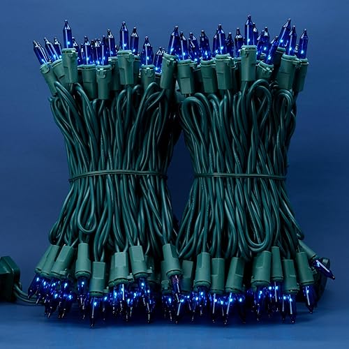 Miniatura 2 de 200 unidades de luces de Navidad azules, paquete de 2 hebras de 100 unidades, 33 pies de cable verde, luces de cadena festivas UL listadas (azul)