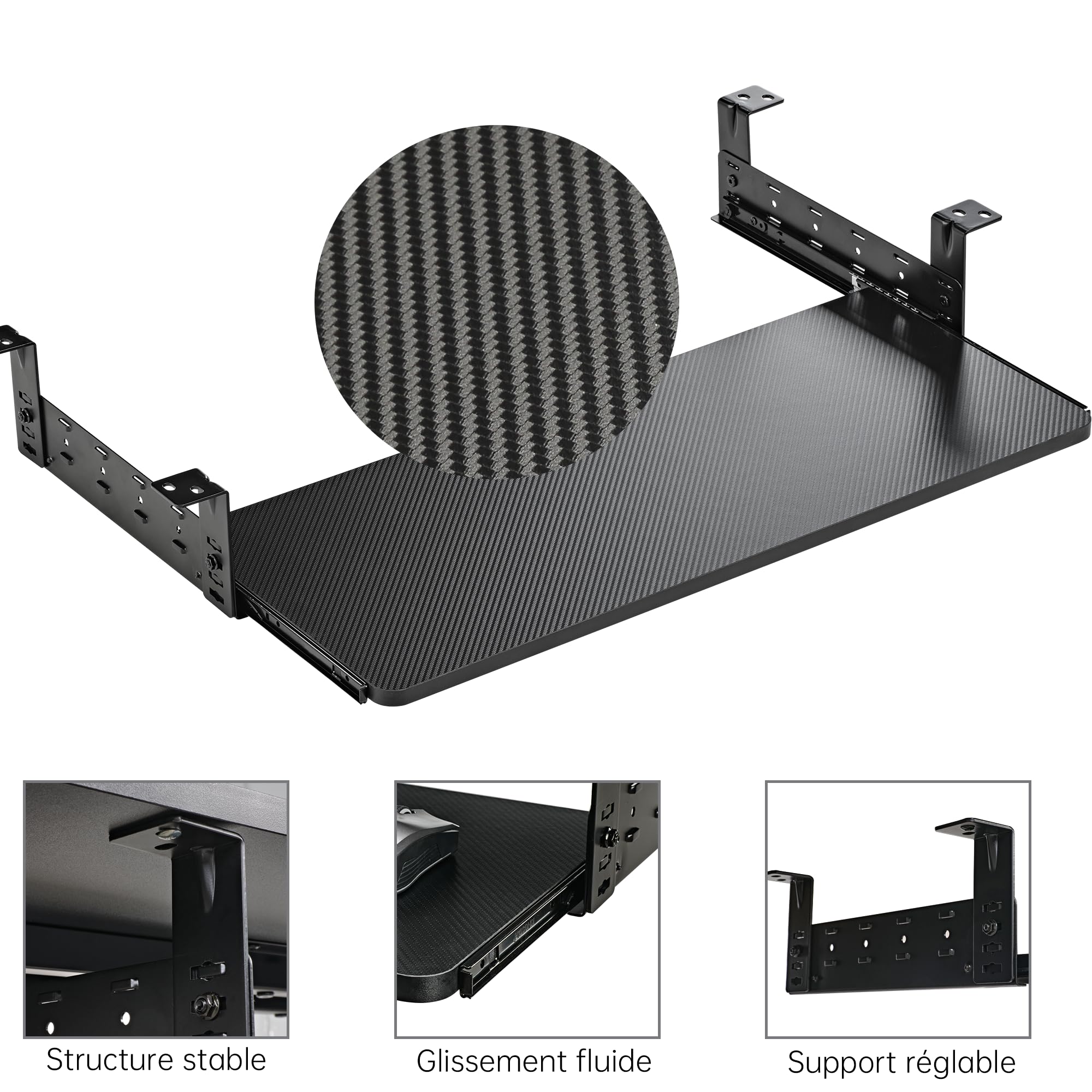 EUREKA ERGONOMIC Support Clavier Coulissant Réglable sous Bureau, Plateforme Coulissante 71 x 28 cm pour Clavier et Souris, Tiroir en Bois pour Bureau à Domicile, Noir