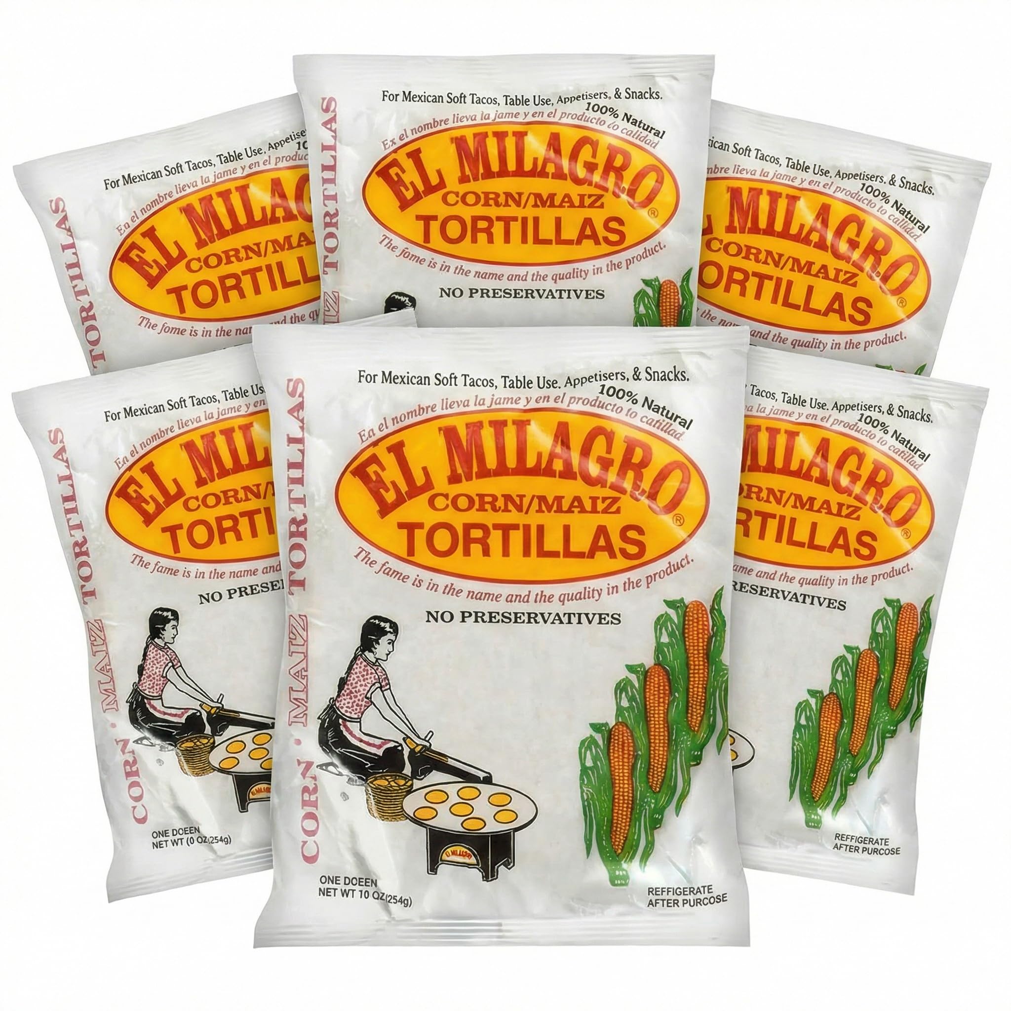 El Milagros Corn Tortillas, No Preservatives, Non-GMO, Fresh from Chicago - 6 Packages (72 Tortillas) (6 Pack Paper)