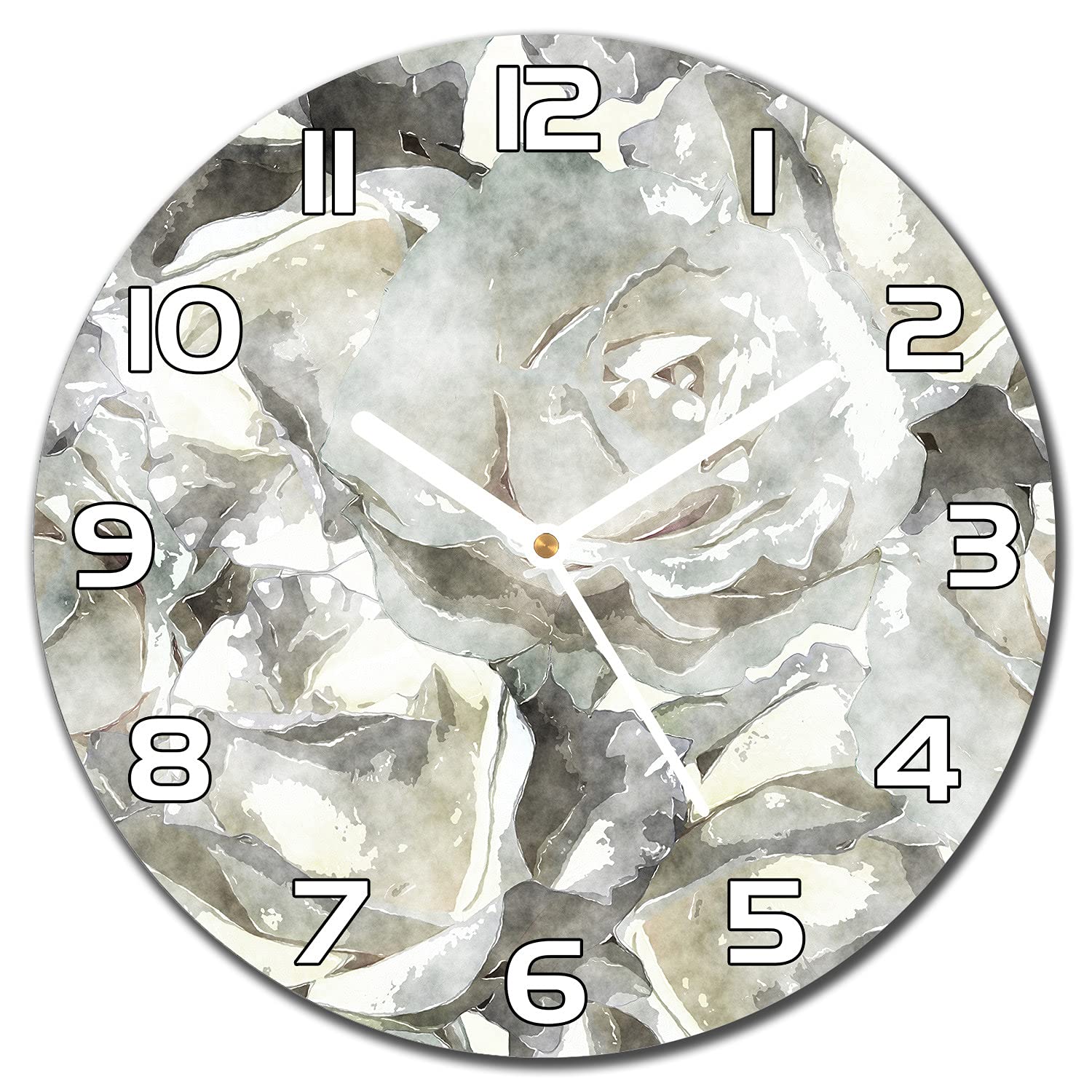 Horloge en verre 30 cm Roses Jardin - Pendule murale moderne fleurs
