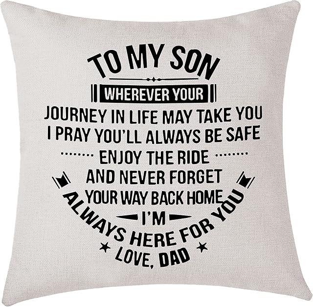 AMZKWY To My Son Cushion Cover Inspirational Gifts for Son from Dad Birthday for Son from Father Home Decoration Cotton Linen Cushion Pillow Case 45x45cm