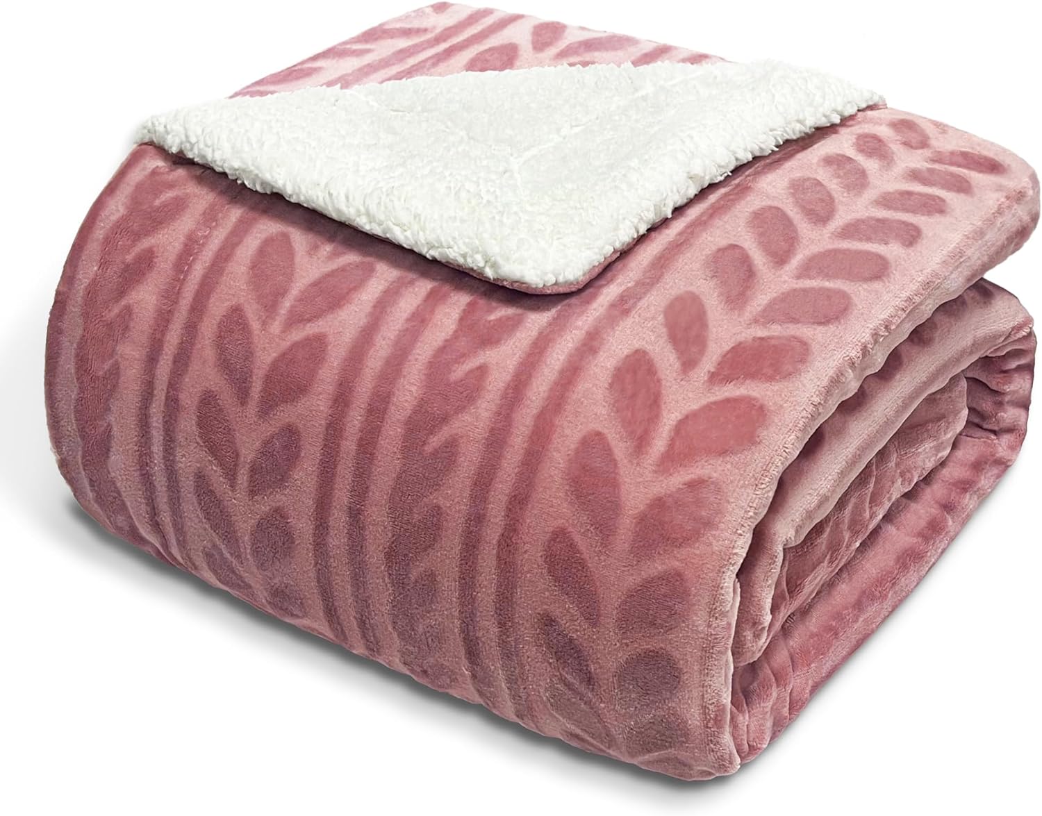 Exclusivo Mezcla King Size Sherpa Fleece Bed Blanket, Reversible Velvet Warm Blankets for Bed Couch Sofa, 90x104 Inches, Dusty Pink