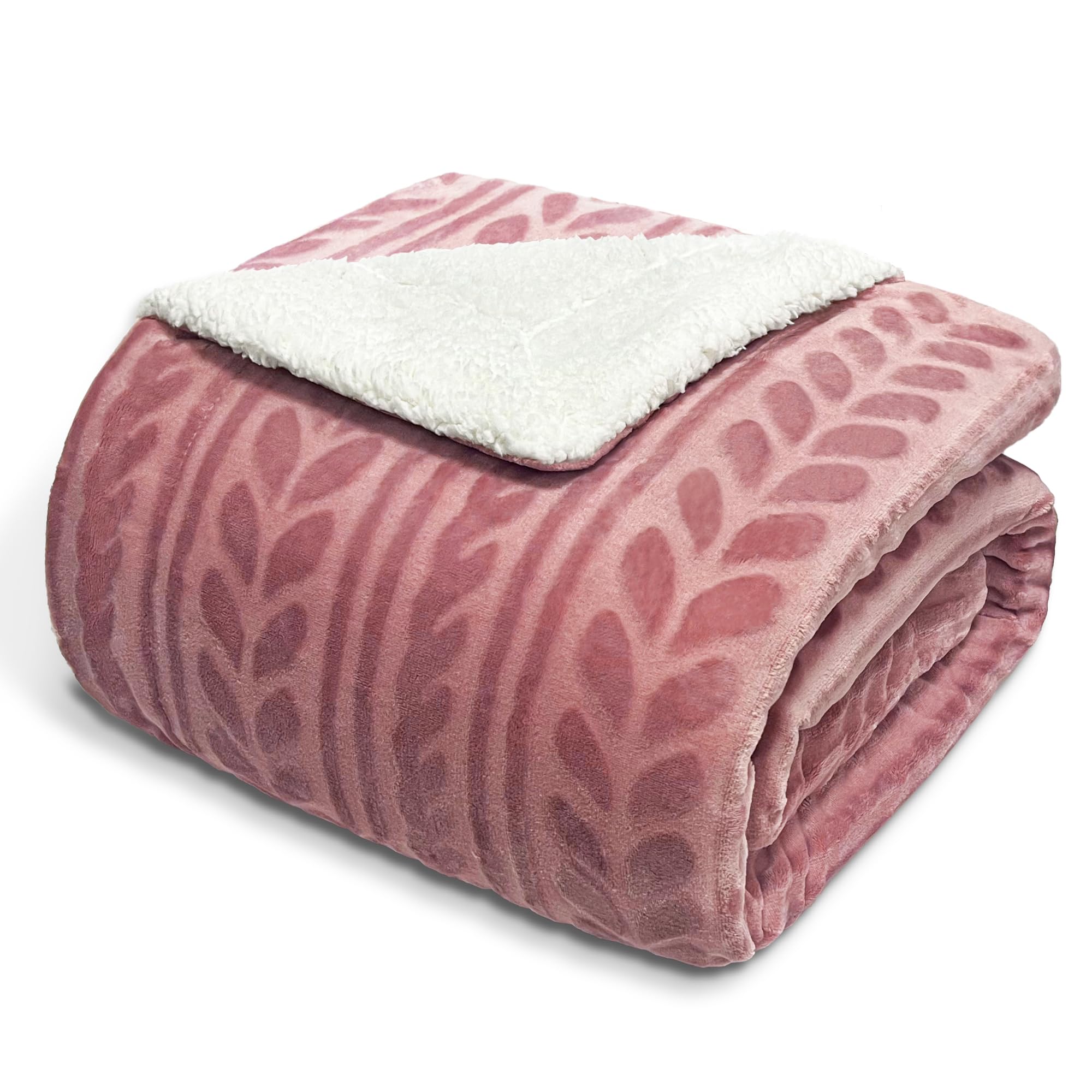 Exclusivo Mezcla Sherpa Fleece Throw Blanket, Reversible Velvet Plush Blankets and Soft Throws for Couch, Sofa, 50x70 Inches, Dusty Pink