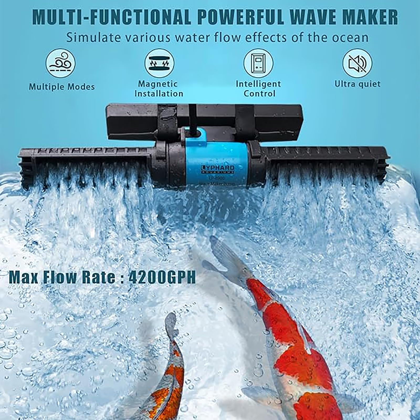 Máquina de ondas de acuario, cabezal de potencia giratorio de 24 V CC con controlador digital, soporte magnético para circulación de agua en peceras
