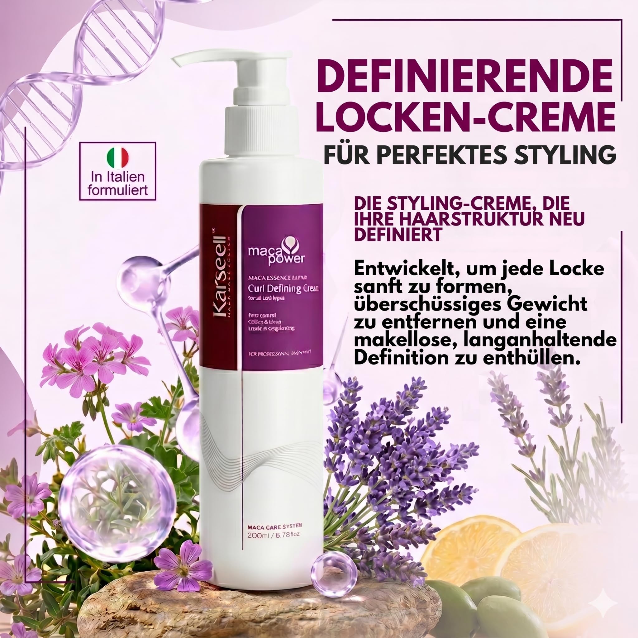 Karseell MACA CARE SYSTEM Locken-Definition Set Lockencreme 200ml + Arganöl Serum 50ml Feuchtigkeitspflege Anti-Frizz Reparatur für Lockiges Welliges Trockenes Haar Glanz & Nahrung Curly Method