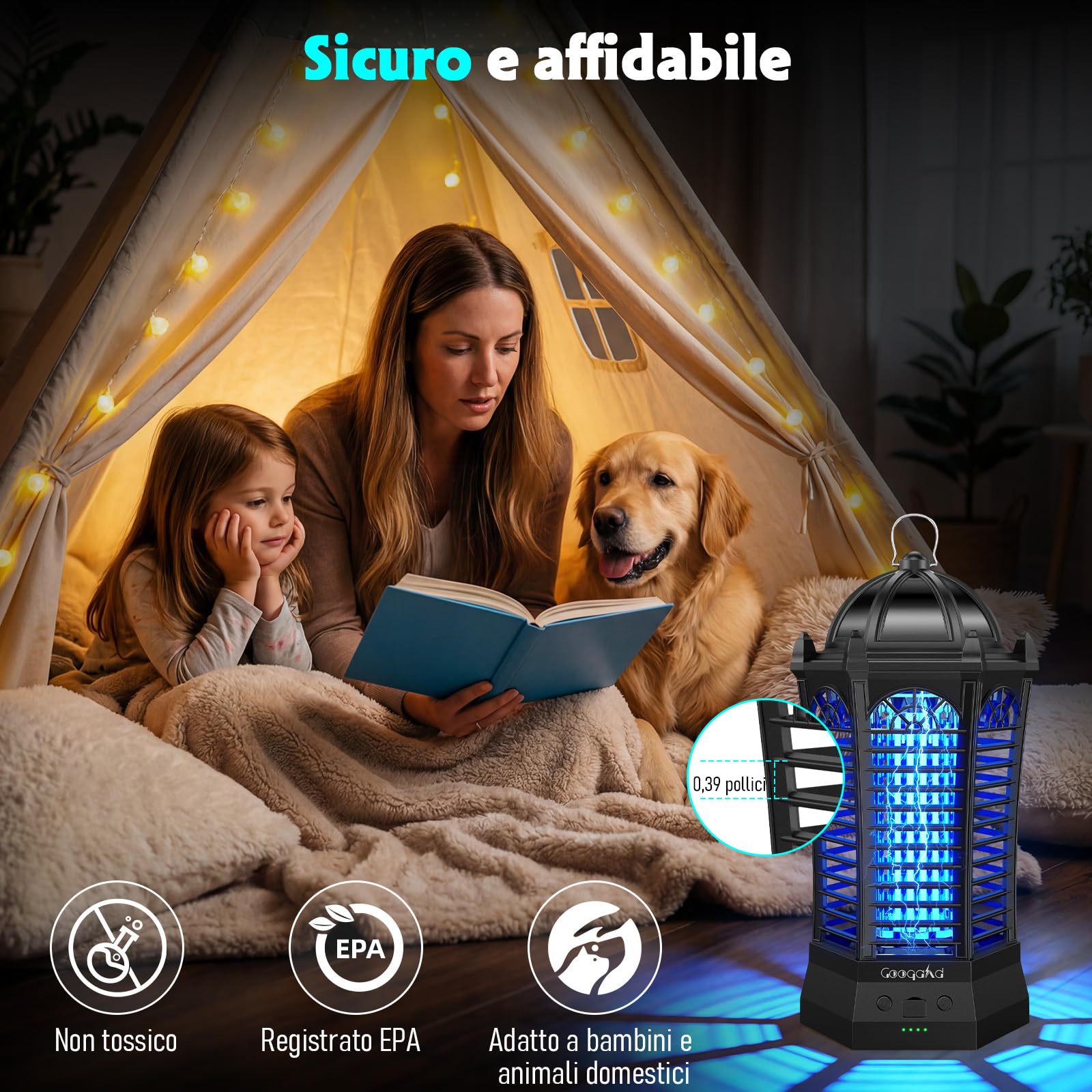 Luce LED con insetticida elettrico, 4500 V, trappola per zanzare, impermeabile IPX4, lampada anti-zanzare, per interni ed esterni