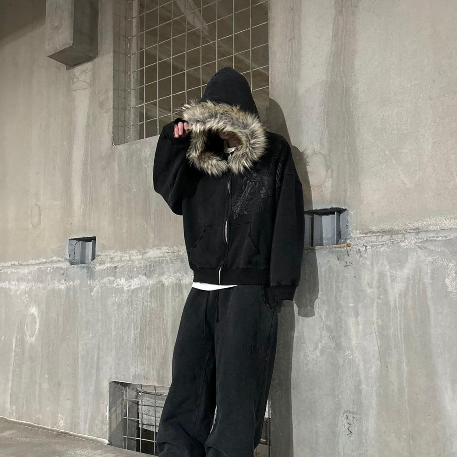 RICHTRUE Therian Fur Hood Jacket Y2k Goth Zip Up Hoodie Oversized Graphic Sweatshirt Emo Grunge Streetwear Fall Winter 2025 - Image 5