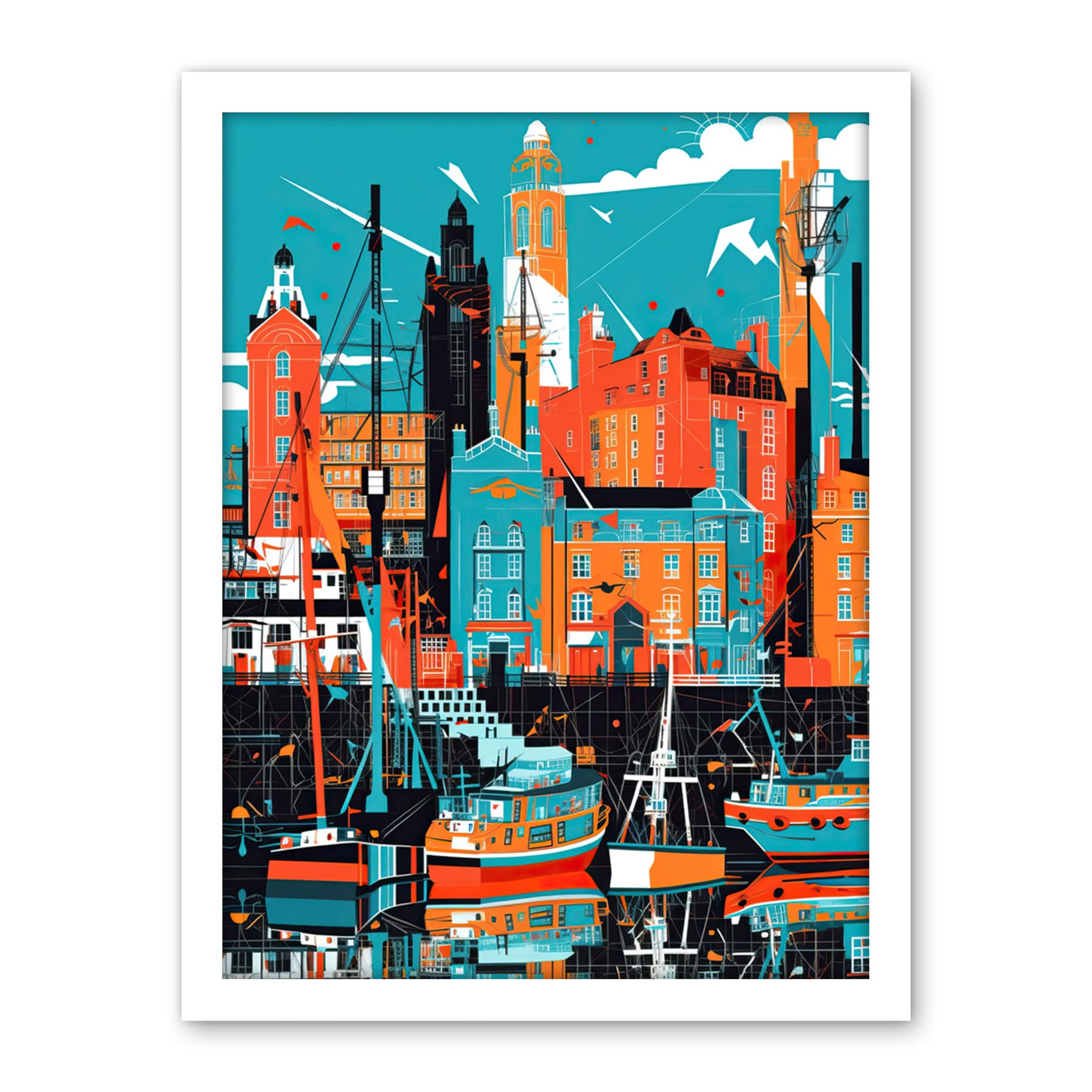 Artery8 Liverpool Royal Albert Dock Waterfront Cityscape Artwork Framed Wall Art Print 18X24 Inch