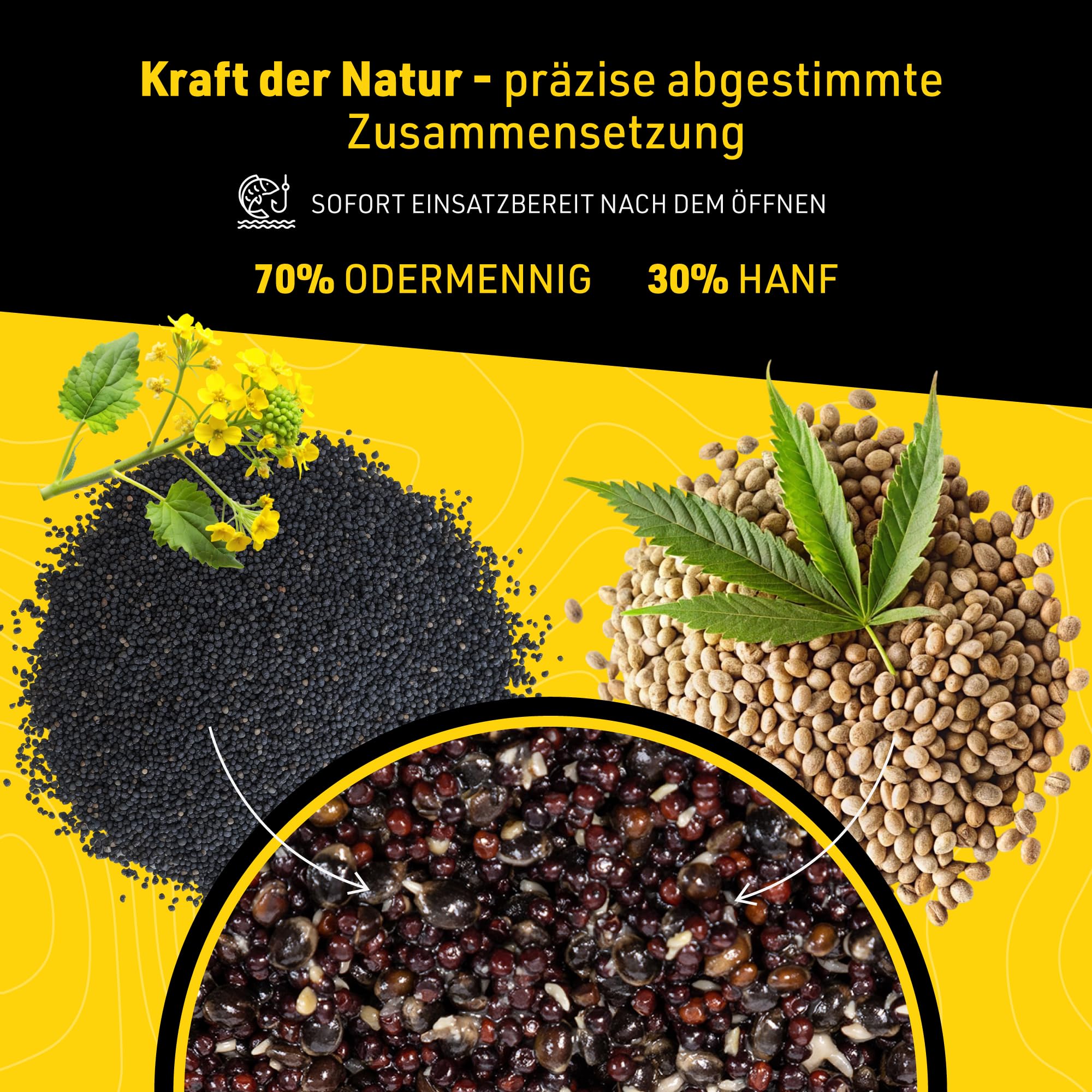 Mix ziaren konopie rzepik 1 kg - Gotowa zanęta wędkarska na karpie, amury i inne karpiowate - Mieszanka ziaren zapakowana próżniowo - Gotowane ziarna skuteczne przez cały rok