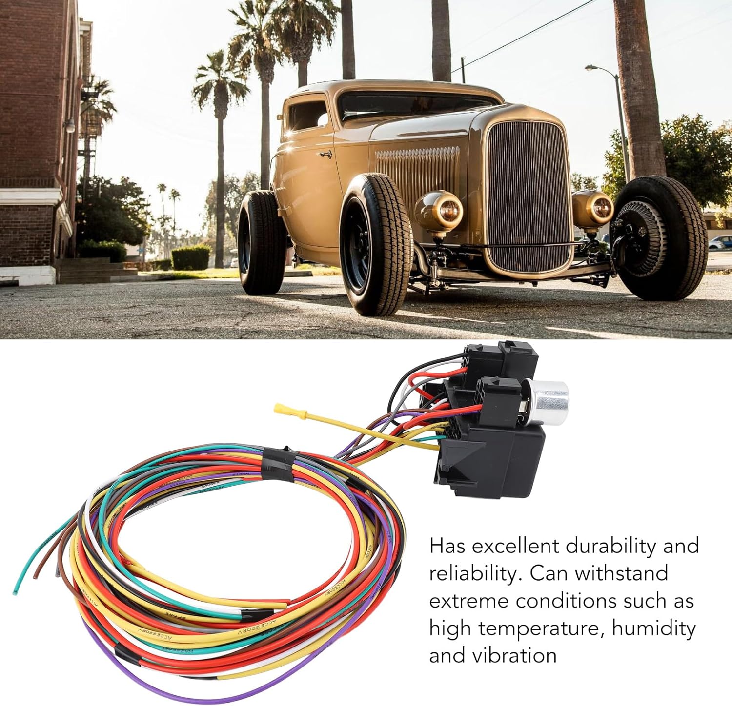 AMAKO 8 circuit universal wire harness kit for motorcycle and car with copper terminals and fuse box - abs material - fits rat rods, sand cars, classic cars and hot rods - includes