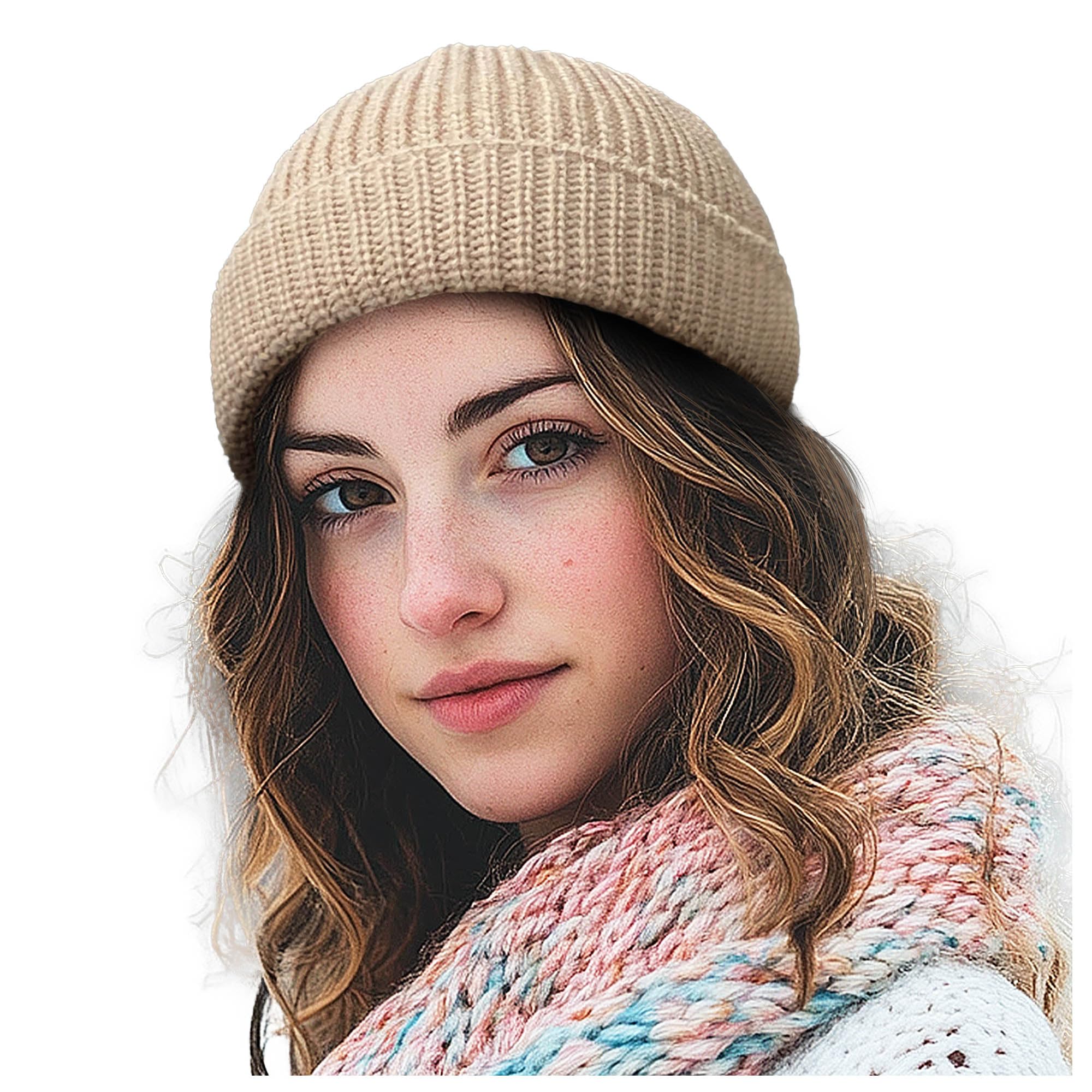 Croogo Winter Kint Hat Skull Beanie Cold Weather Warm Hats for Men and Women Soft Knitted Ski Caps,Beige-L-KH45
