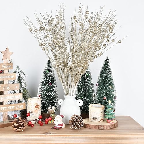 Miniatura 6 de DearHouse 22 tallos de bayas con purpurina navideña, 17 pulgadas, para árbol de Navidad, festivales, vacaciones, manualidades y decoración del hogar