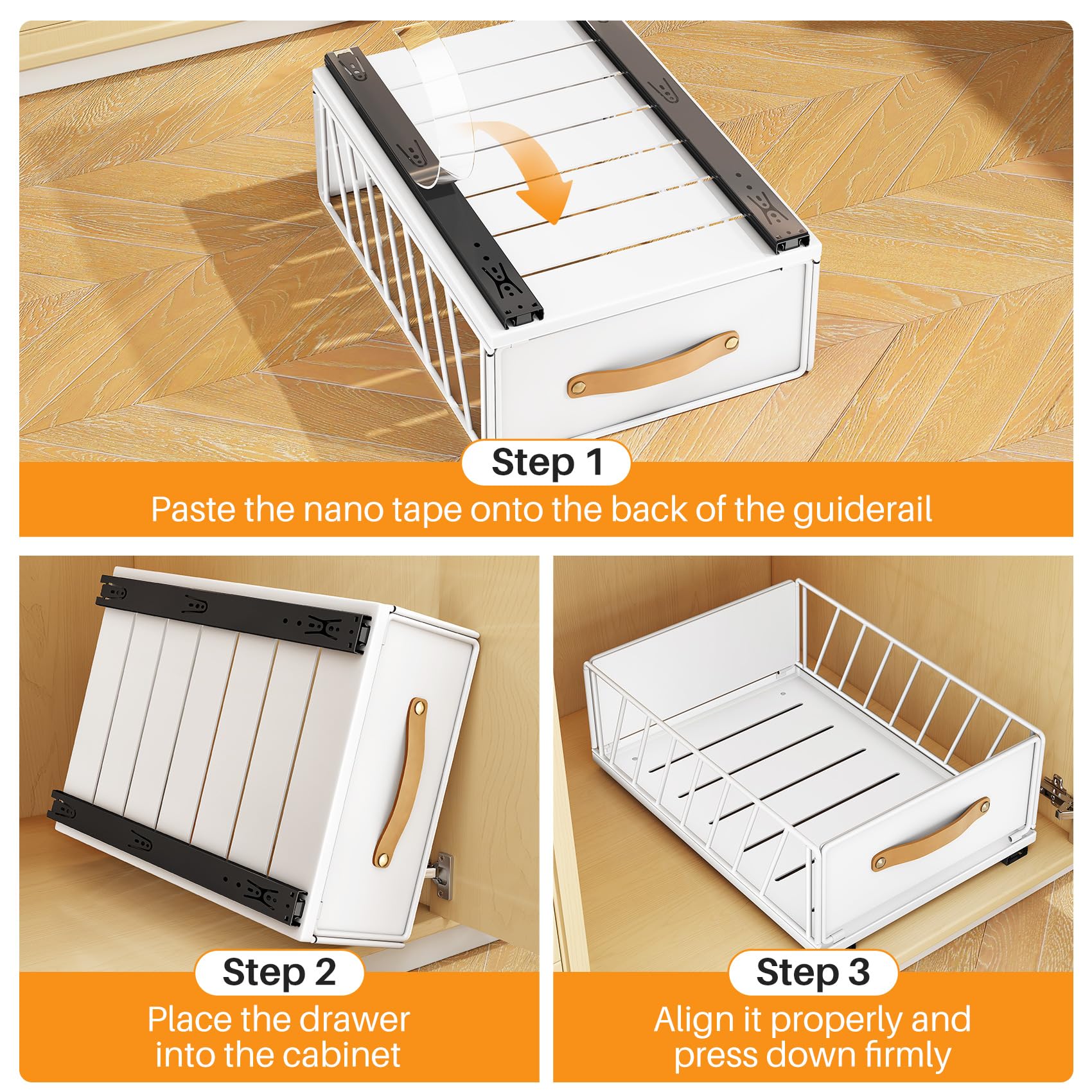 Cassetto Telescopico Estraibile Per Cucina 30x43x7 Cm - Organizer Armadio Con Adesivo Nano, Senza Fori