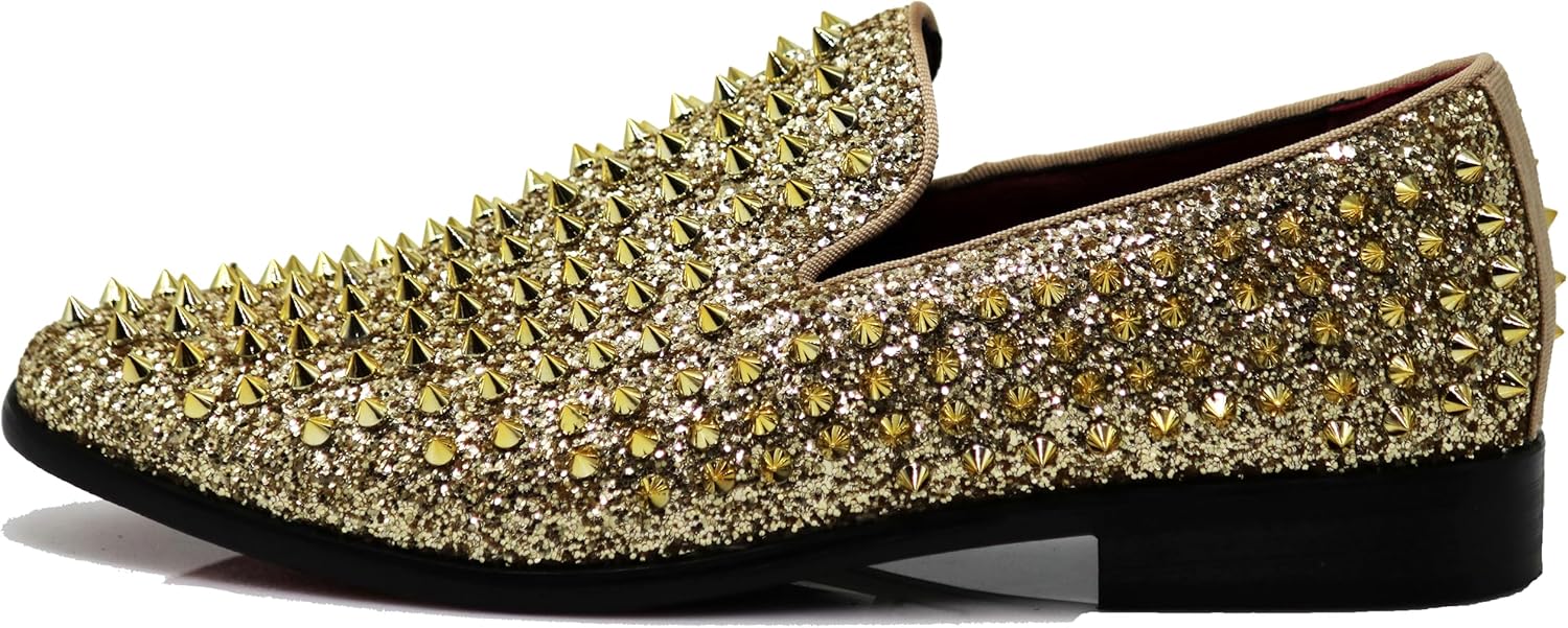 SPK70 Men's Vintage Spike Dress Loafers Slip On Fashion Shoes Classic Tuxedo Dress Shoes - Image 3