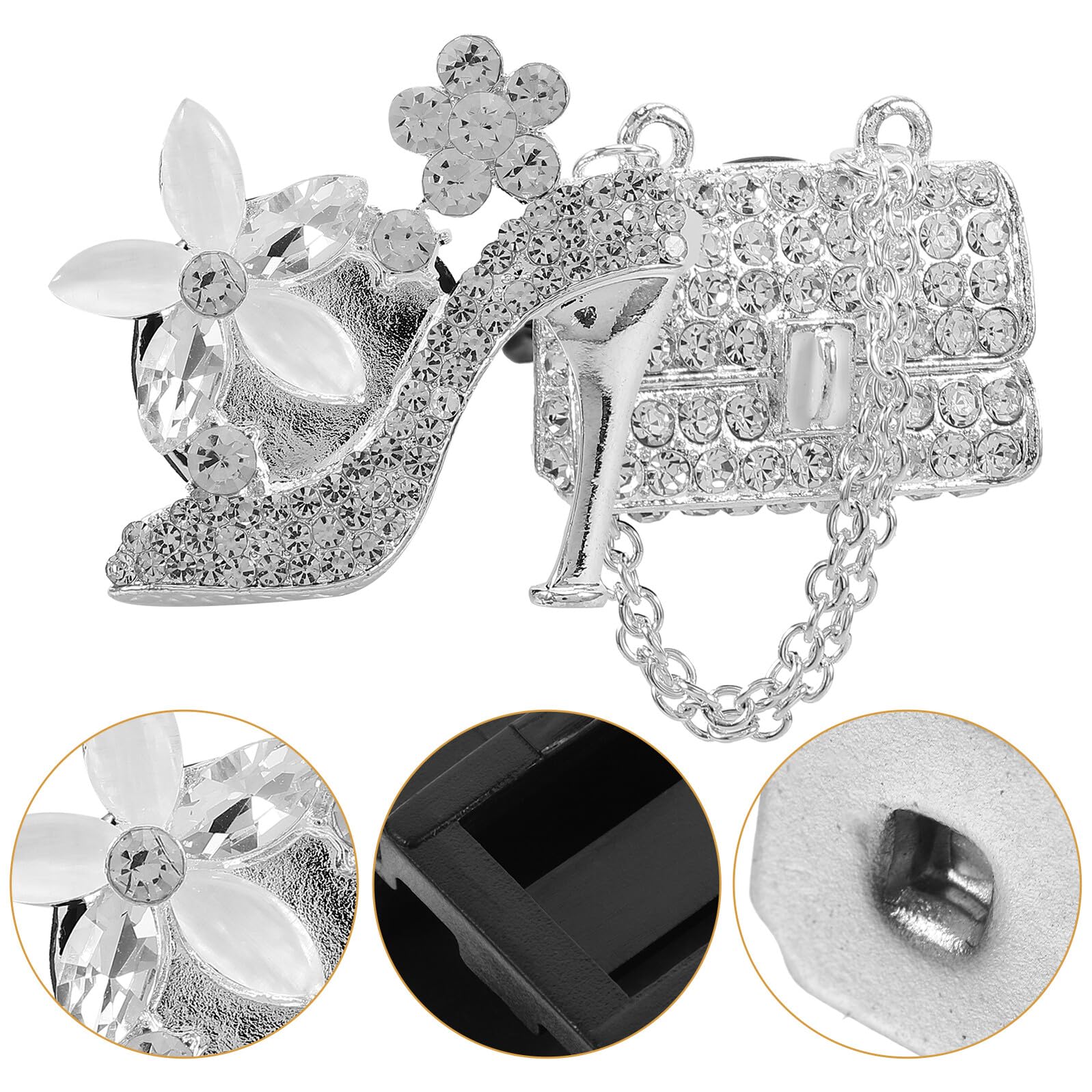 Clip Profumo Auto a Tacchi Alto Strass, 2 Pezzi Argento