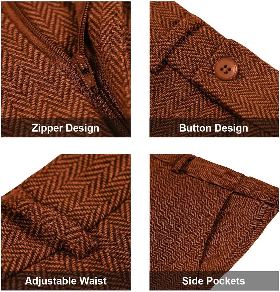 Retro 3 Piece Suit Tweed Herringbone Men's Suits Slim Fit Groom Tuxedos Set Prom Brown Grey Jacket Blazer Vest Pants - Image 5