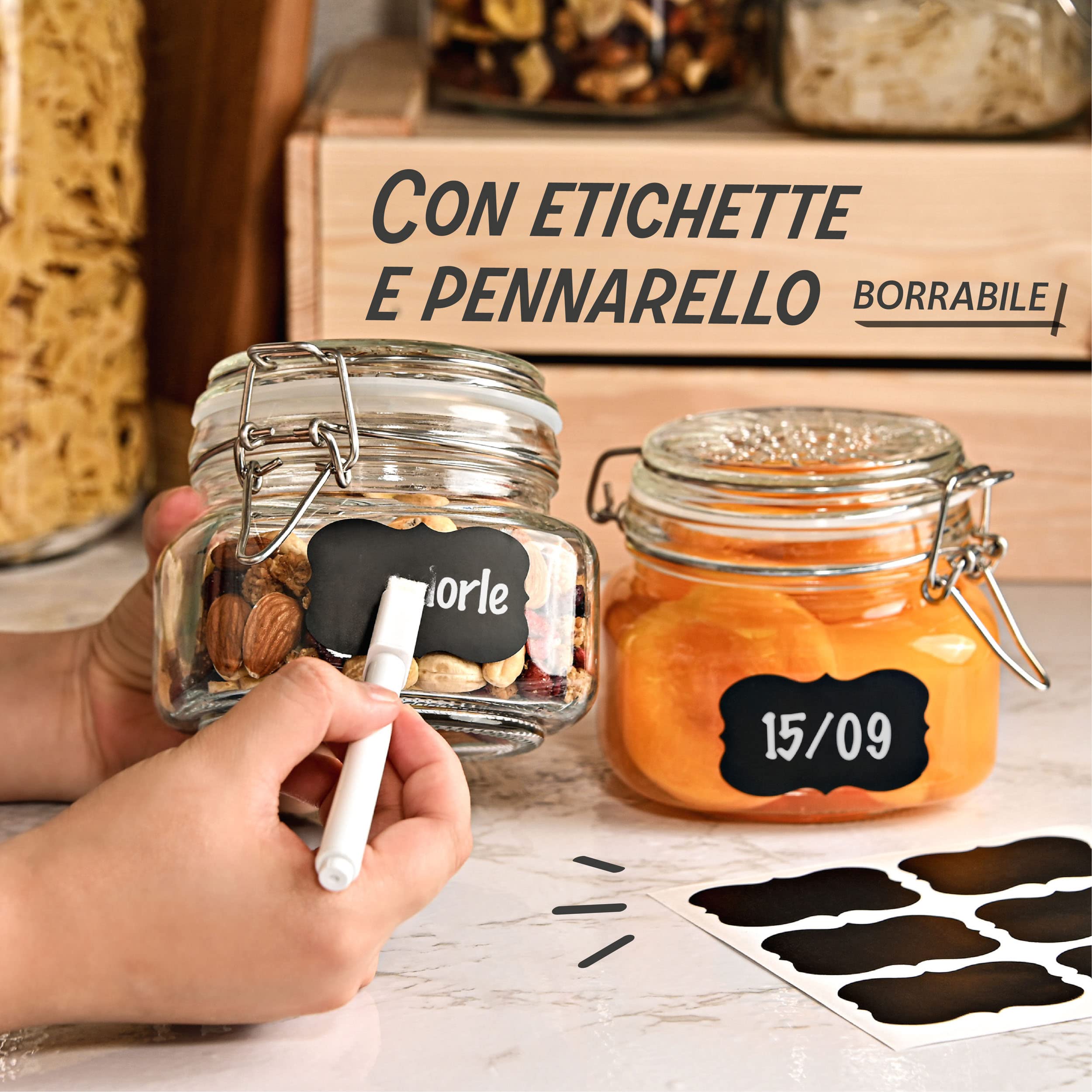 Praknu 6 Barattoli Ermetici con Chiusura a Clip da 500ml - Con Etichette, Pennarello e Guarnizioni di Ricambio - Salvaspazio grazie alla Forma Angolare