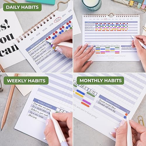 Miniatura 4 de Calendario de hábitos de leyenda, colorido rastreador de hábitos para rastrear hábitos diarios, semanales y mensuales, diario motivacional y tablero
