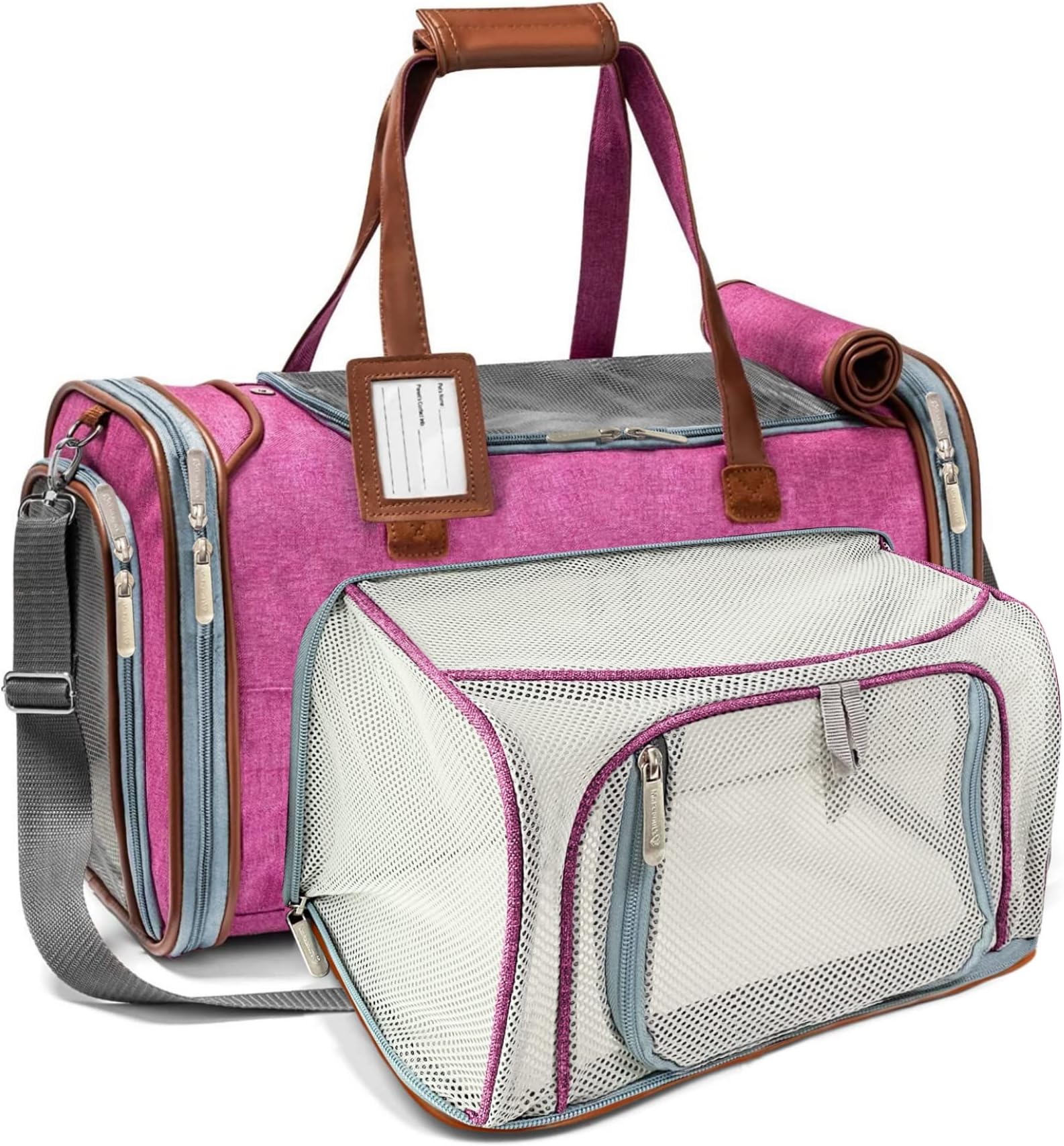 Mr. Peanut's Gold Series Mini Expandable Airline Approved Soft Sided Pet Carrier, Premium Brand Self Locking Zippers, Plush Faux Fleece Bedding with a Sturdy Plywood Base (Rosa Red)