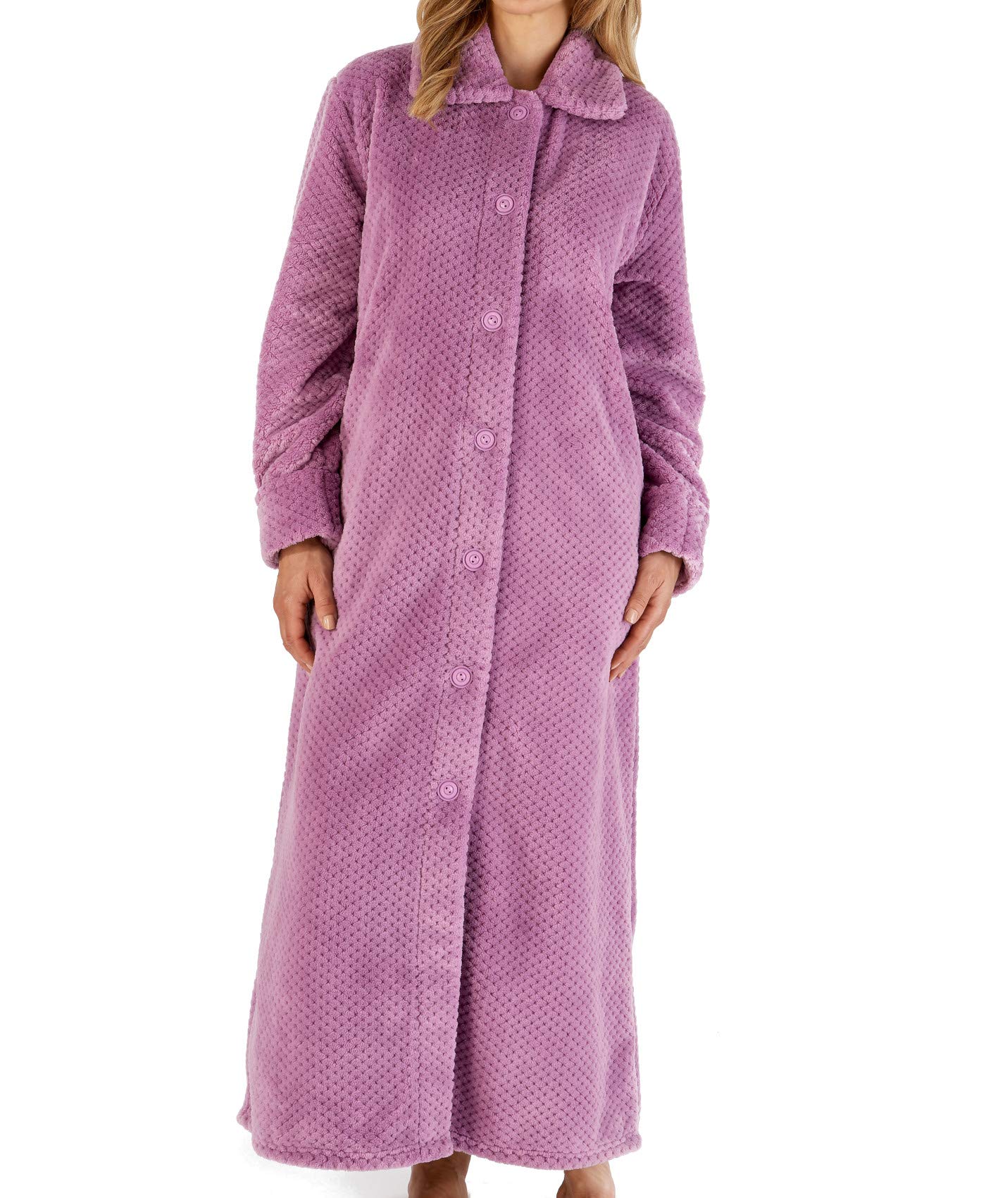 Slenderella Long Length Button Through Dressing Gown. Soft and Thick Waffle Fleece (Small, 10-12)