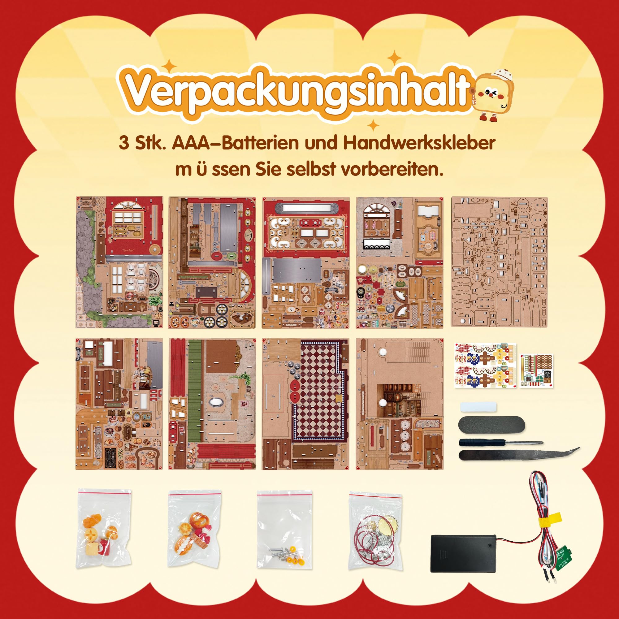 Tonecheer Book Nook Kit | DIY Puppenhaus & Miniatur Haus Selber Bauen | Modellbausatz für Erwachsene mit LED | 3D Puzzle Bücherstütze | Deko für Bücherregal (Toast-Bäckerei)