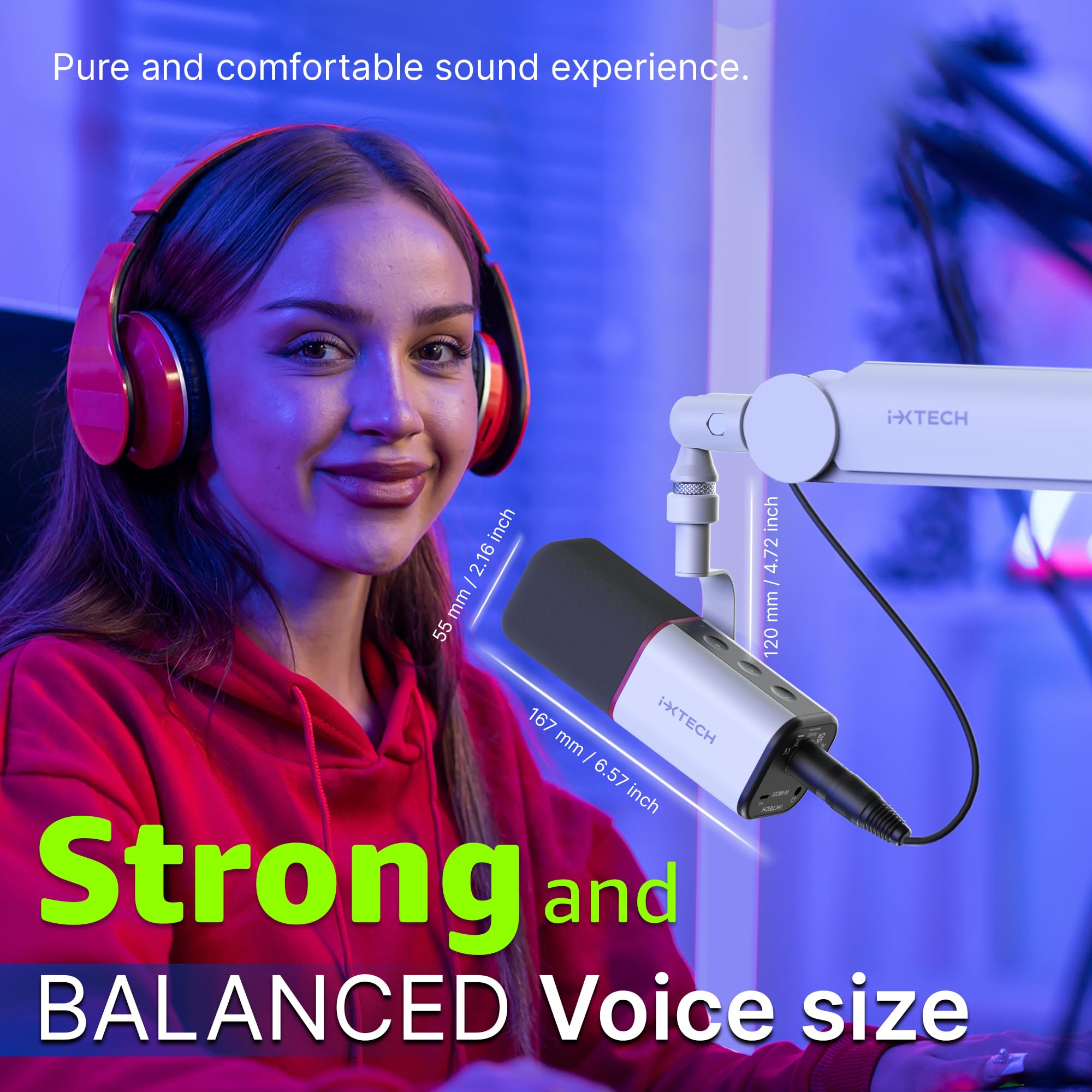 IXTECH Microfono dinamico cardioide con copertura per microfono, microfono vocale USB XLR per podcasting, streaming, registrazione, gioco e voice-over (bianco)