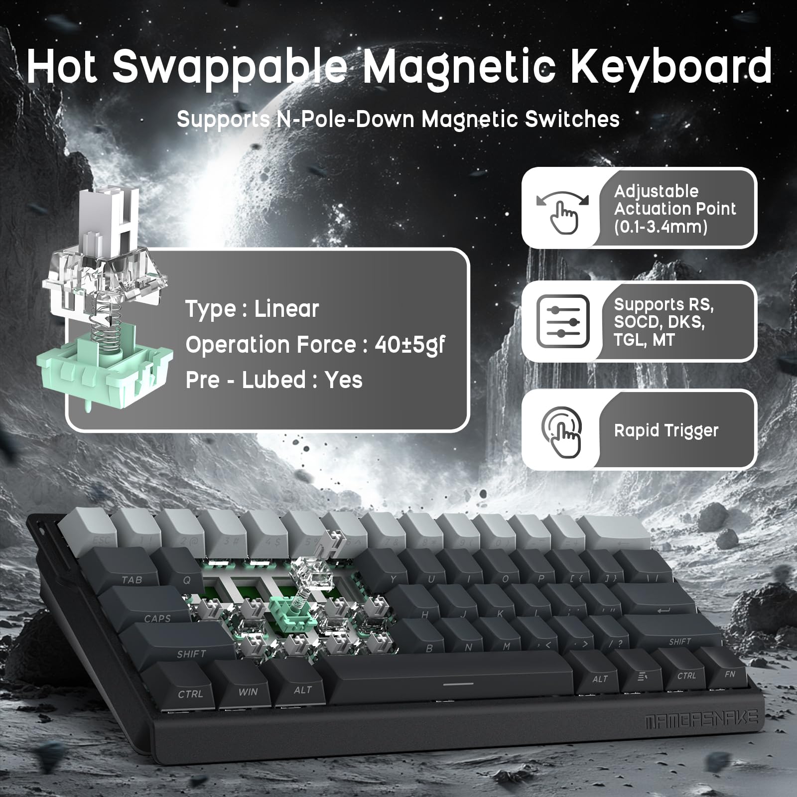 ATTACK SHARK x MAMBASNAKE X11 Souris avec X60HE Clavier Gaming Magnétique, Combo Clavier et Souris Sans Fil, BT/2.4G/USB-C, Déclenchement Rapide, 8000 Polling Rate, 22000 DPI,Souris Ultra-Légère– Noir