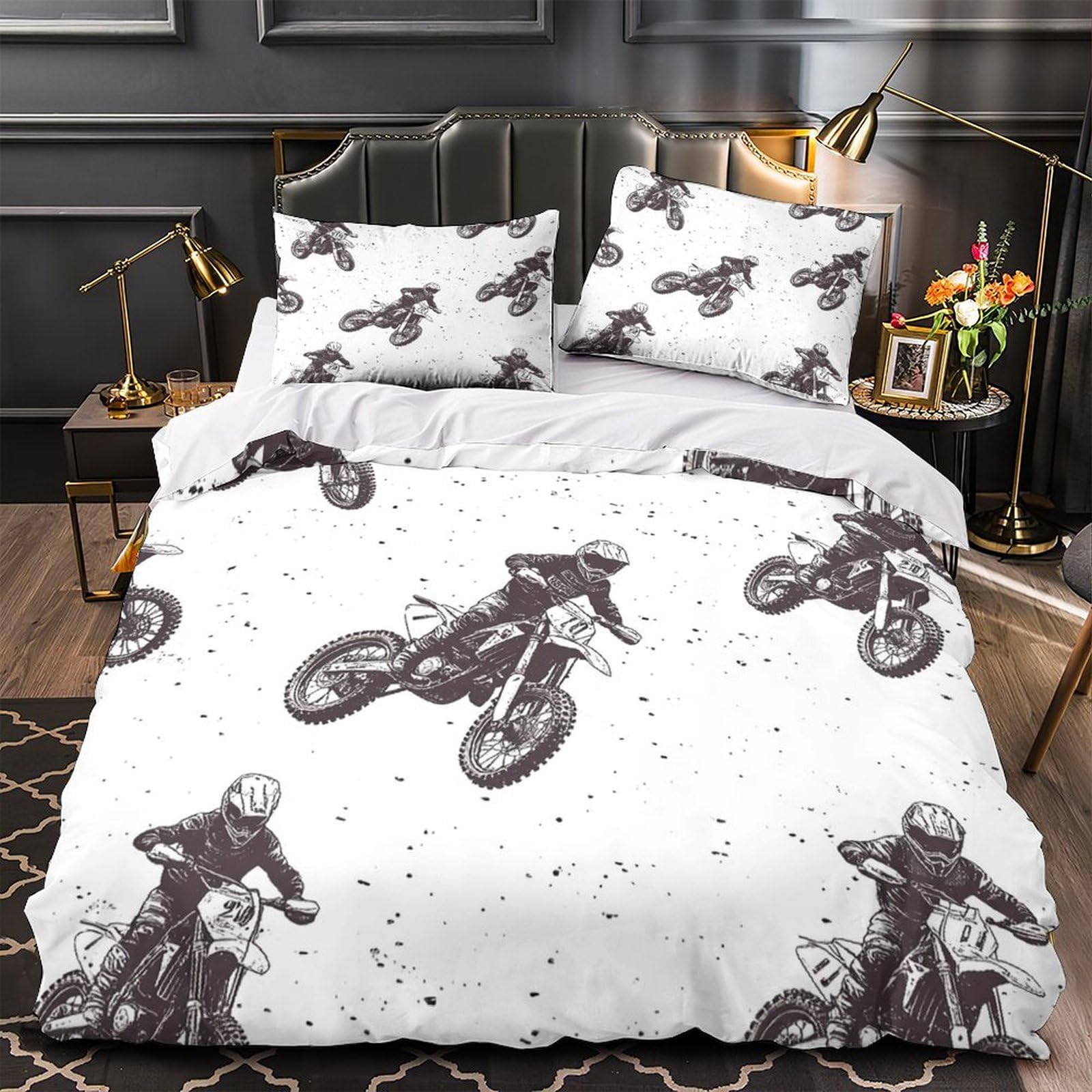 Housse de couette motocross fermeture éclair lit double entretien facile
